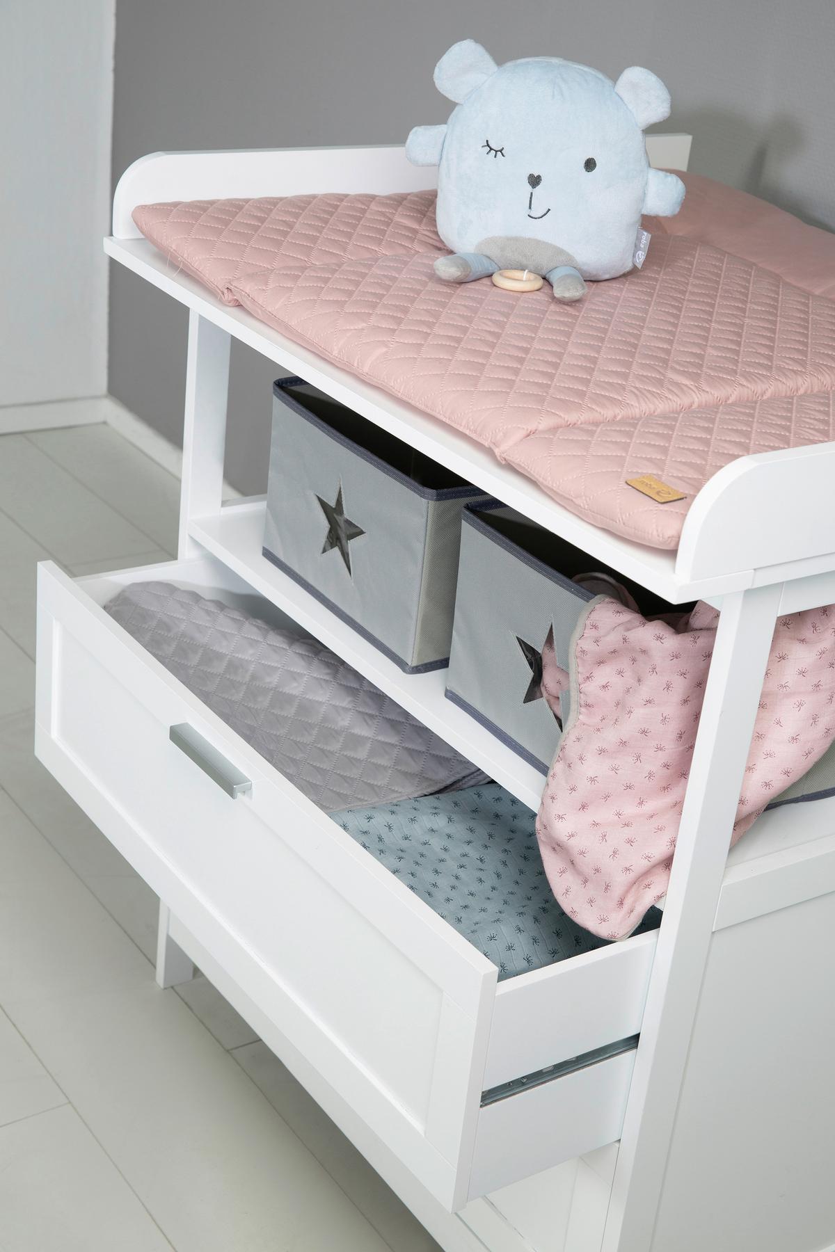 Prebaľovacia komoda WHITE š. 87 cm, 2 zásuvky+2 boxy - biela, Romantik / Landhaus, kompozitné drevo/plast (87/100/75cm)