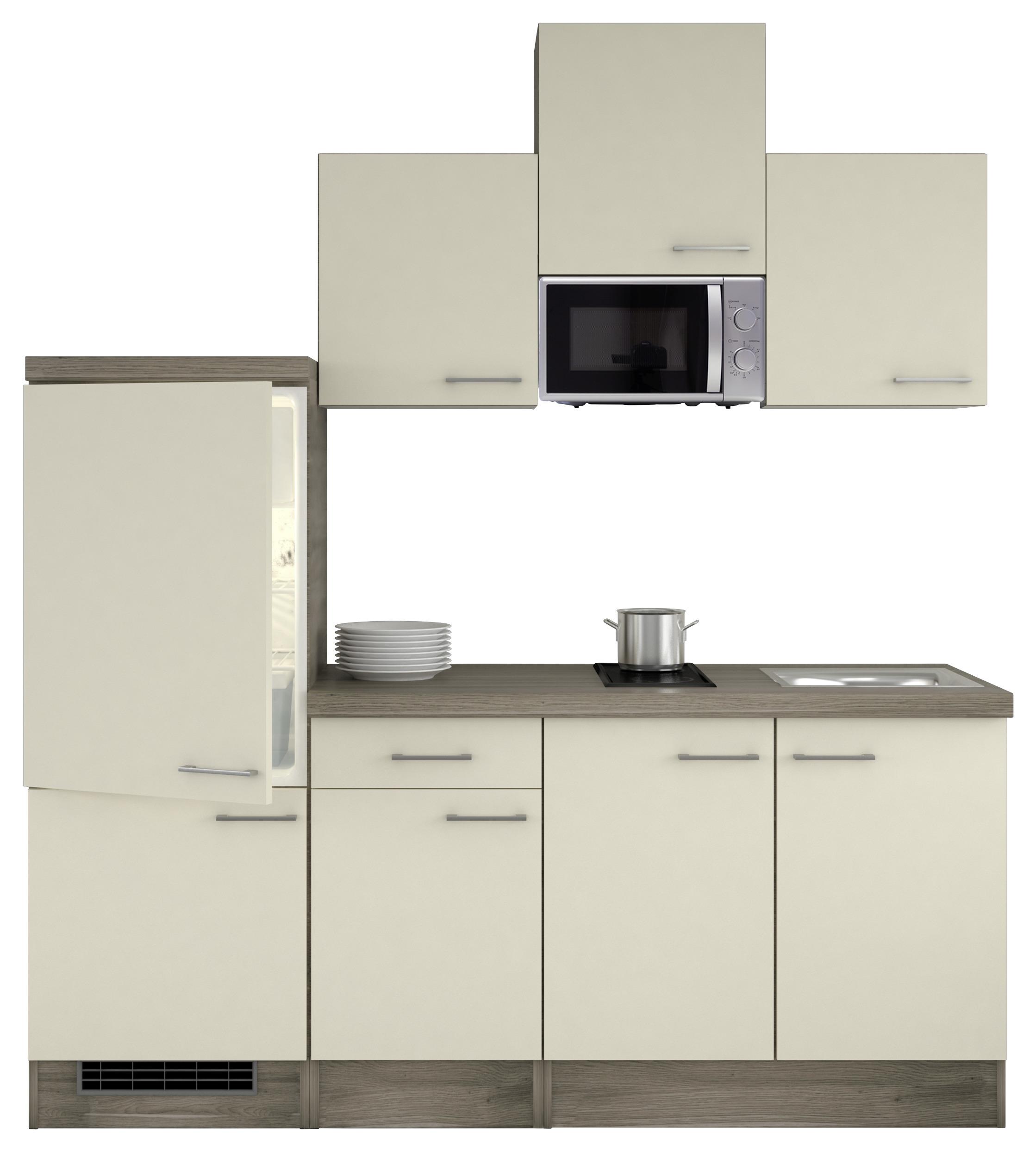 Küchenzeile Eico mit Geräten 210 cm Magnolie/Eiche Dekor - Eichefarben/Magnolie, MODERN, Holzwerkstoff (210cm) - MID.YOU