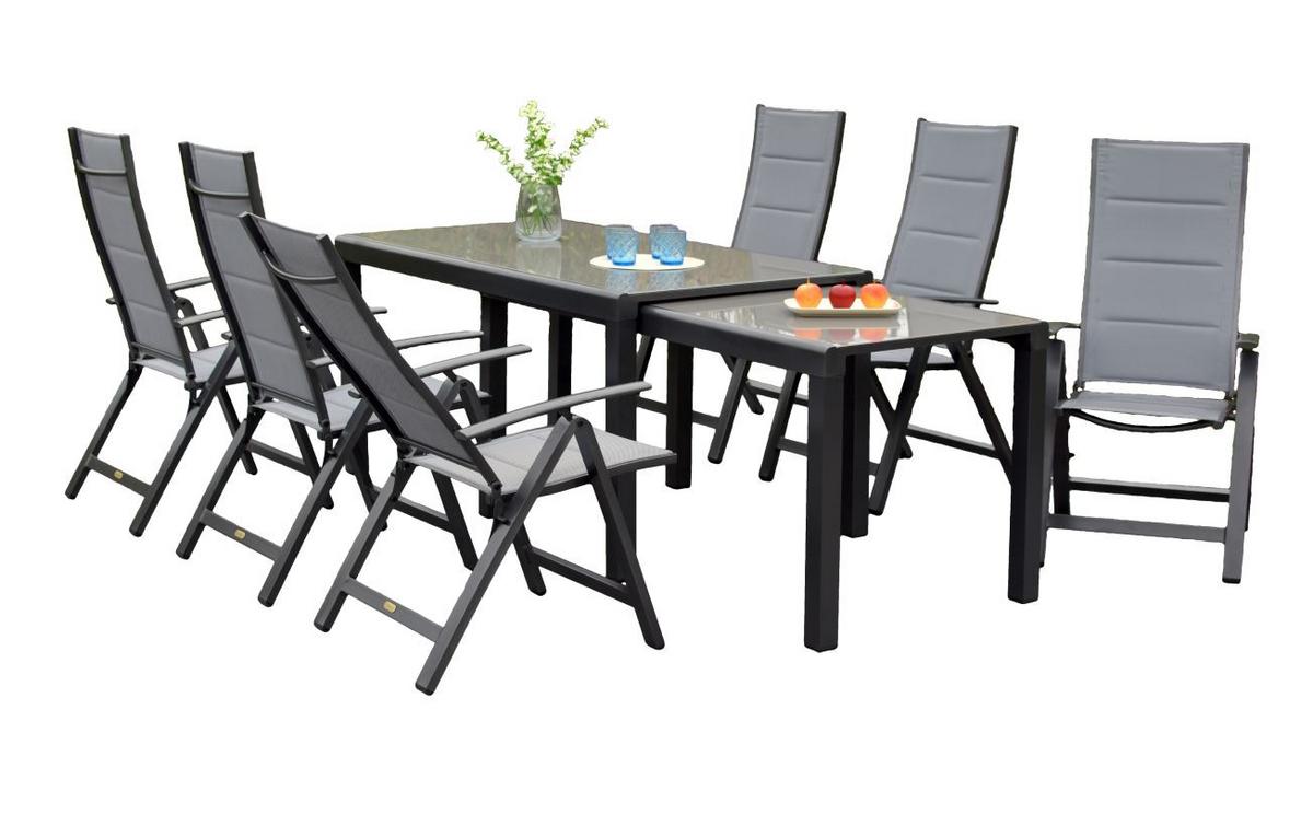 Gartenmöbel Set 7-tlg Florenz Aus Metall/textil/glas - Graphitfarben/Grau, MODERN, Glas/Textil - Gardenson