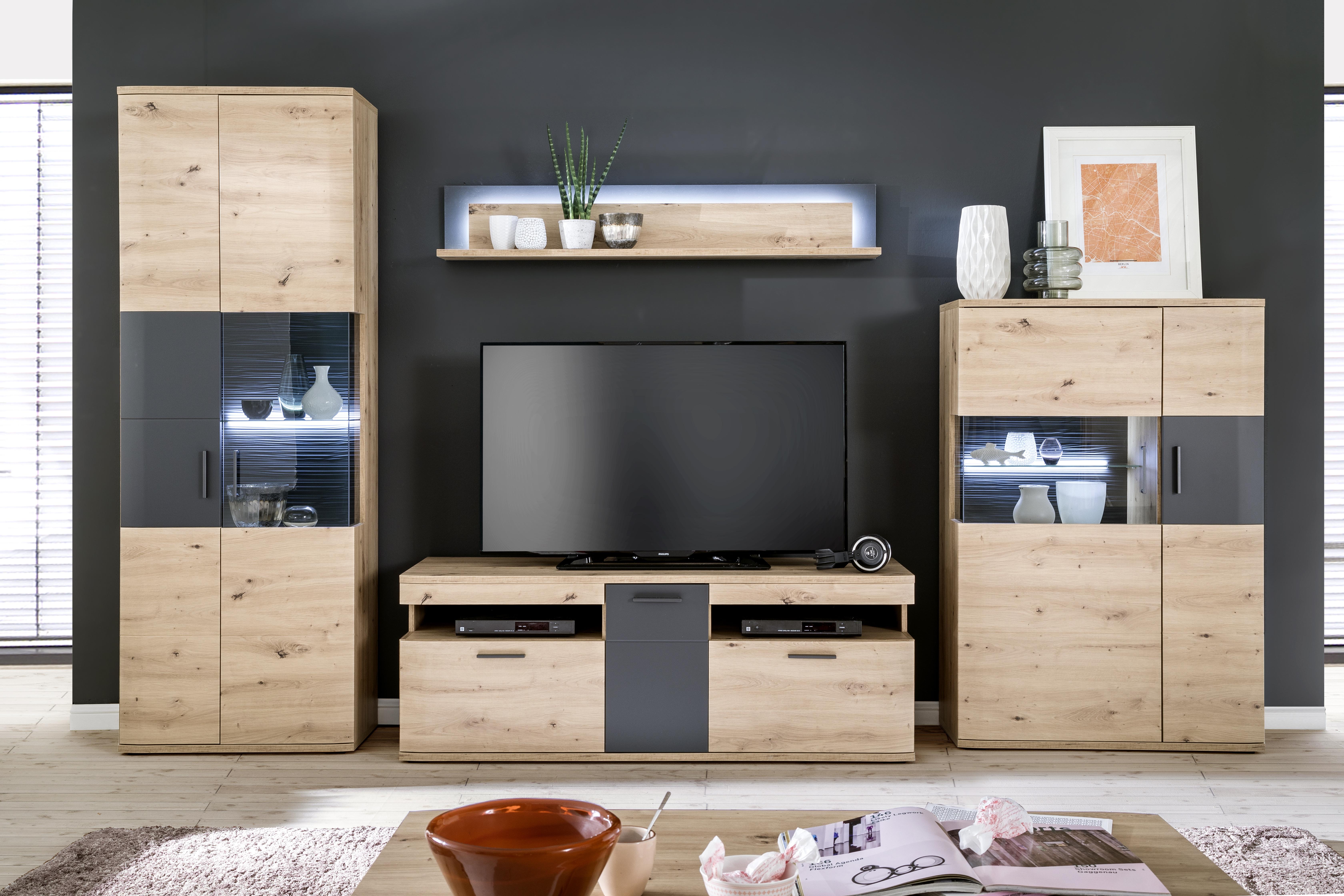 Wandboard Cortona B: 139 cm Anthrazit/Eichefarben - Eichefarben/Anthrazit, Design, Holzwerkstoff (139/24/20cm) - Livetastic