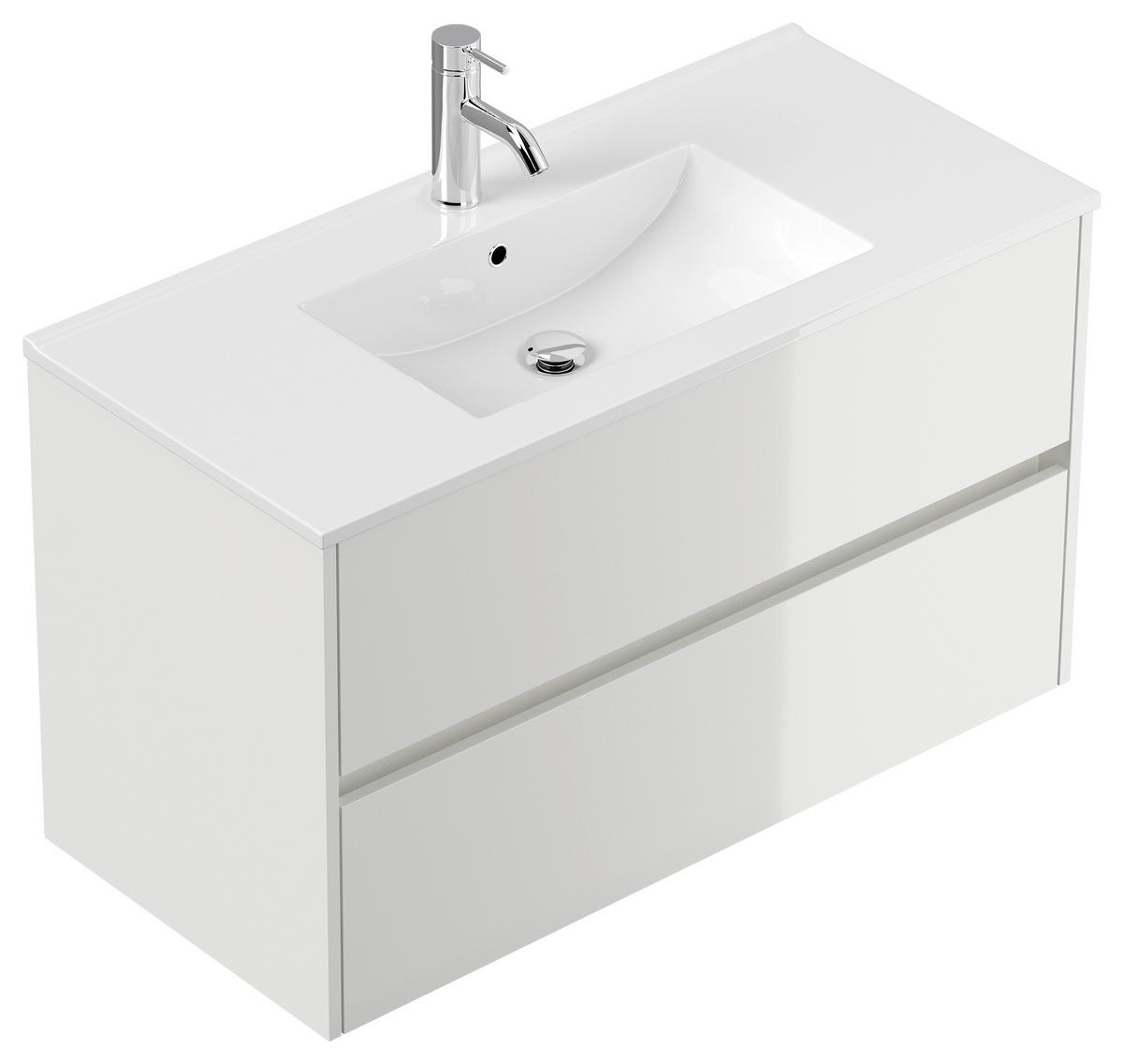 Waschtischkombi Limes Weiß Hg B: 101 Cm - Weiß Hochglanz/Weiß, MODERN, Keramik/Holzwerkstoff (101/58,6/47cm) - MID.YOU