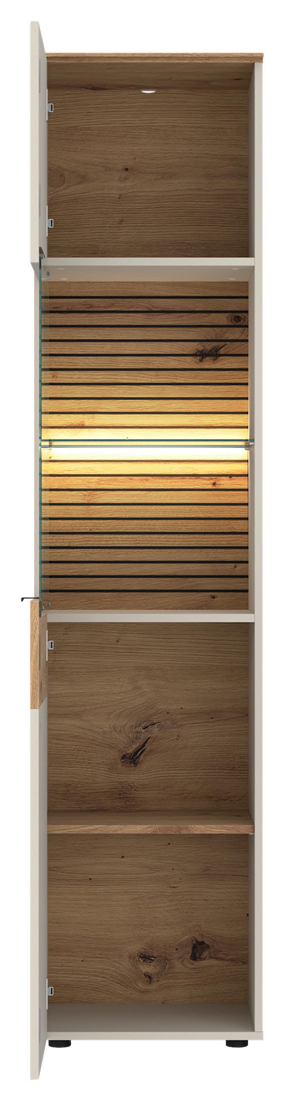Vitrine Nexa Salbeigrün /Eiche Dekor B: 45cm - Kaschmir/Eiche Artisan, Basics, Glas/Holzwerkstoff (45cm)