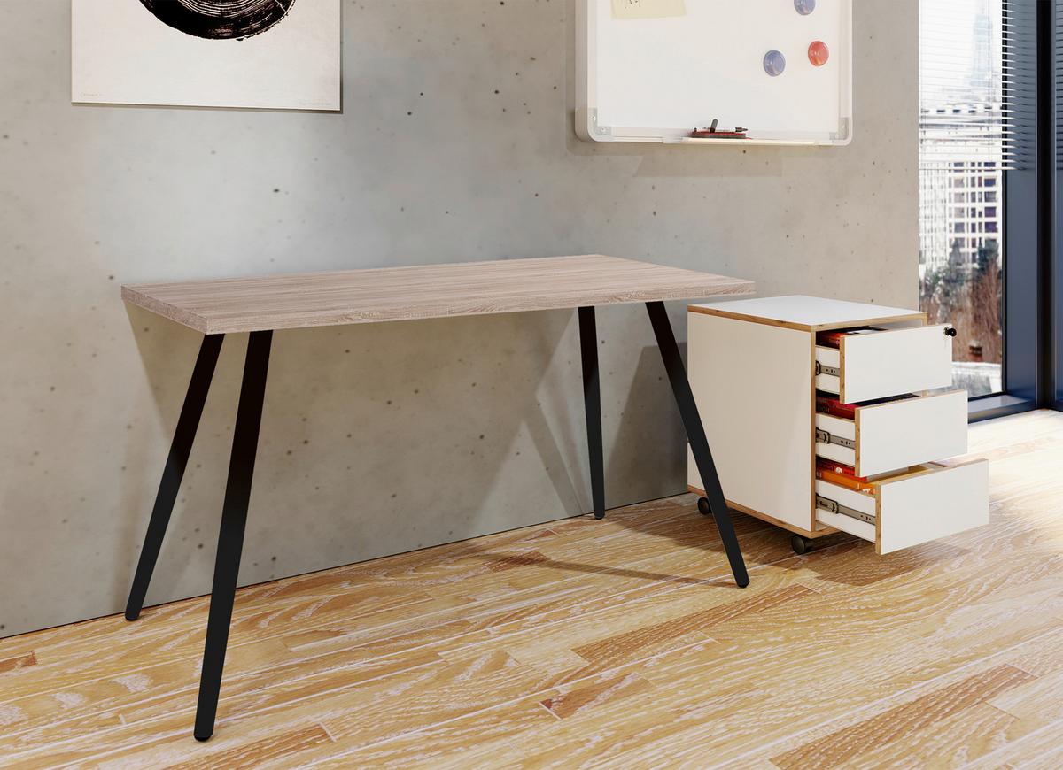 Schreibtisch Salia schwarz/Eichefarben, L: 80cm - Schwarz/Sonoma Eiche, MODERN, Holzwerkstoff/Metall (80/50/70cm) - MID.YOU