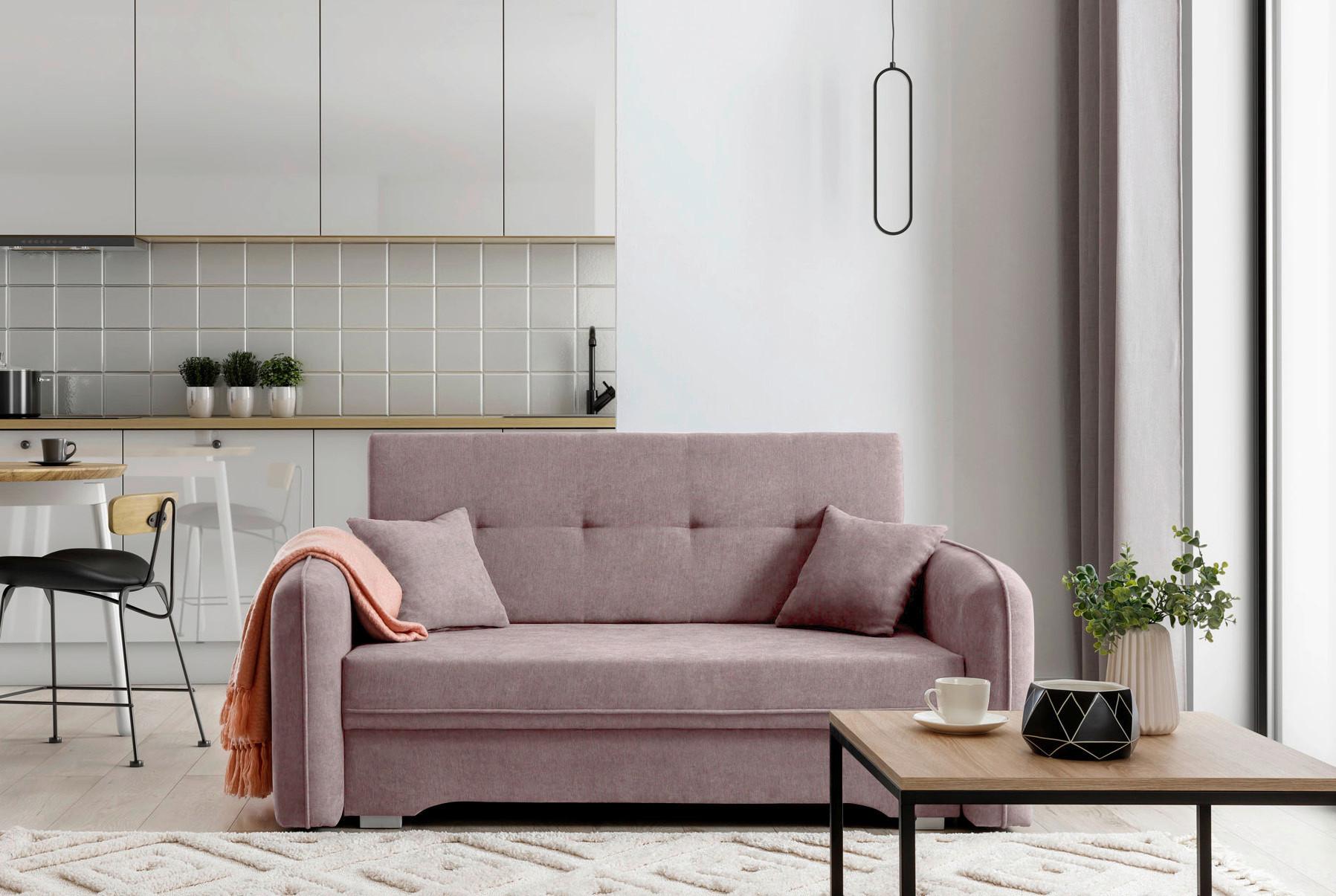 Schlafsofa Laine Rosa, B: 155 cm - Silberfarben/Rosa, Design, Textil (155/105/75cm) - MID.YOU