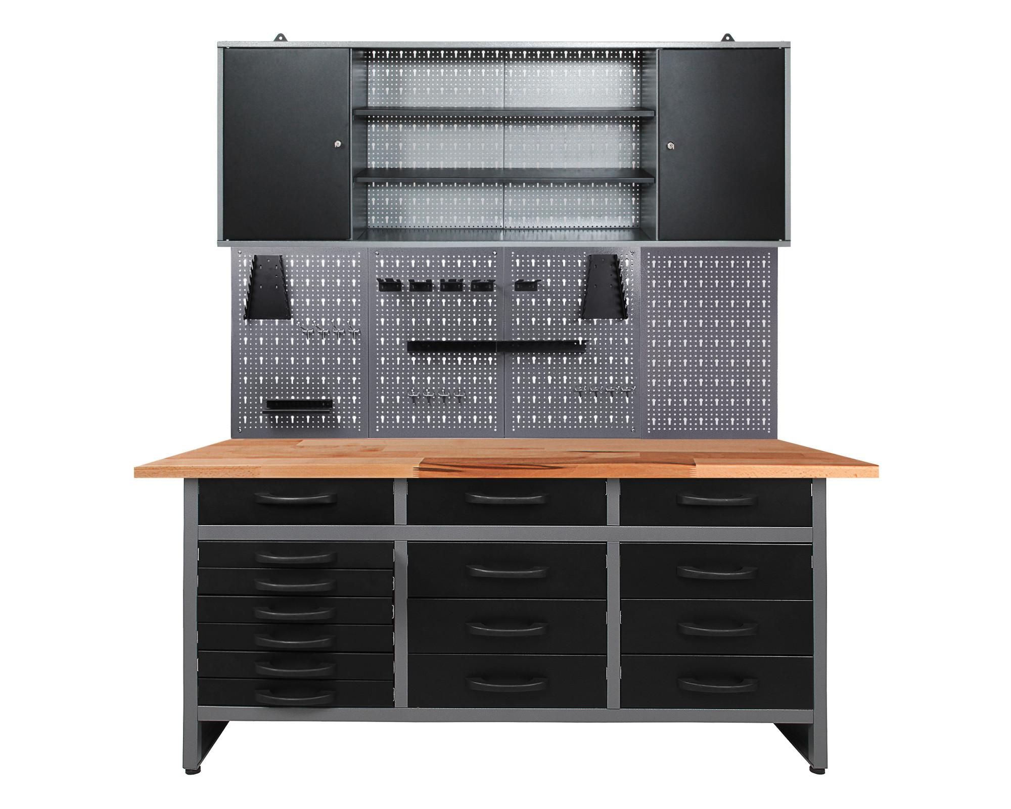 Werkbank-set Konny B: 160 Cm Anthrazit/grau - Anthrazit/Grau, Basics, Holz/Metall (160/205/60cm)