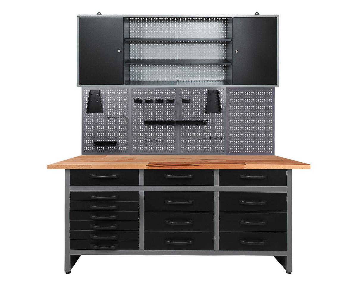 Werkbank-set Konny B: 160 Cm Anthrazit/grau - Anthrazit/Grau, Basics, Holz/Metall (160/205/60cm)