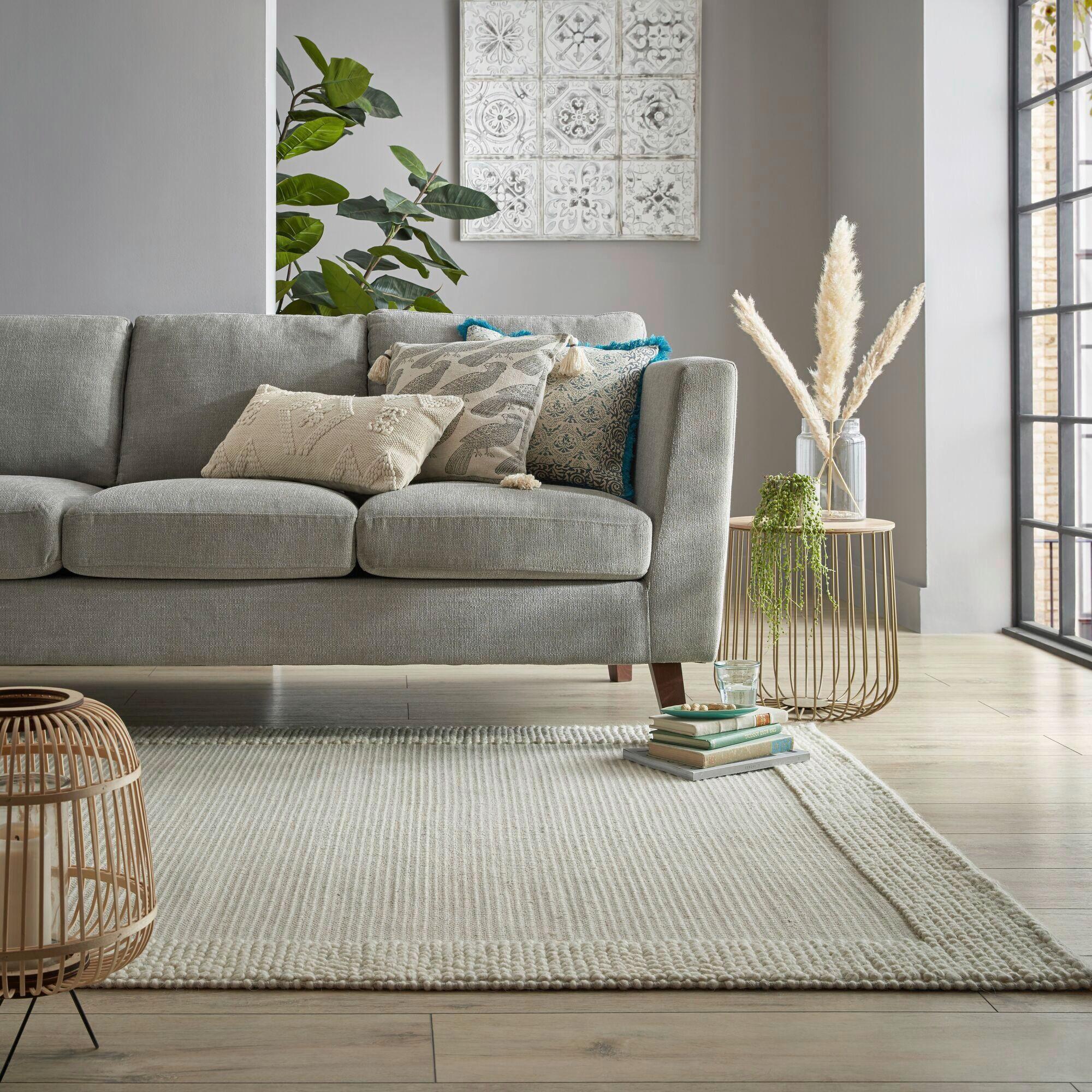 Handwebteppich Bobble Wool Border - Creme, Trend, Textil (200/290cm)