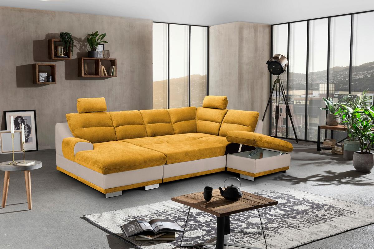 Sarokgarnitúra Seaside - mustársárga, Modern, textil (165/334/218cm) - Luca Bessoni