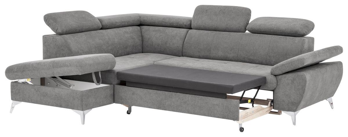 Ecksofa Mit Schlaffunktion Gisele Und Bettkasten Grau - Chromfarben/Grau, KONVENTIONELL, Textil (209/256cm) - Livetastic