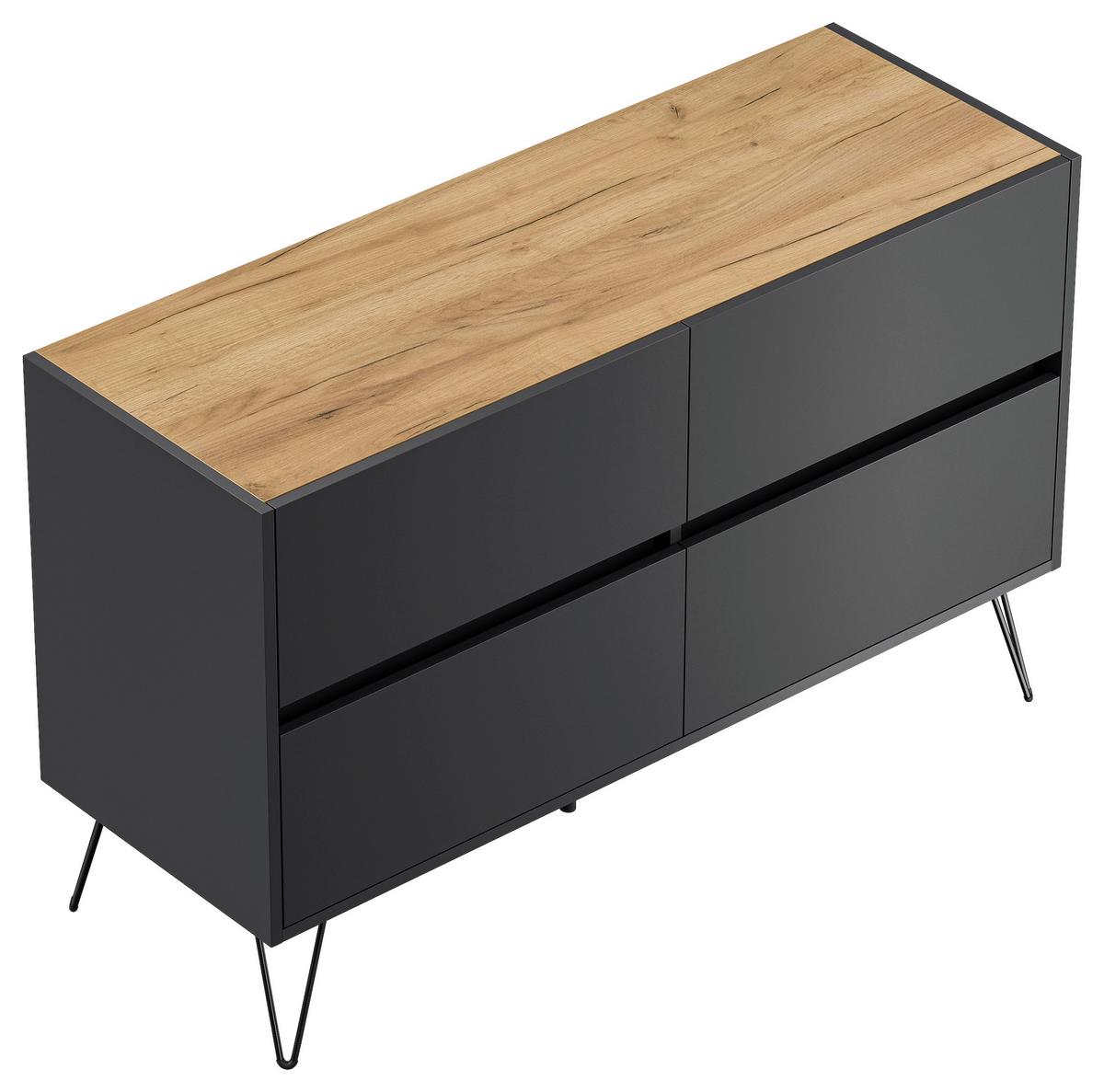 Sideboard Posseik Industrial Graphit/Eichefarben B: 119 cm - Eichefarben/Schwarz, Design, Holzwerkstoff (119/75/42cm) - MID.YOU