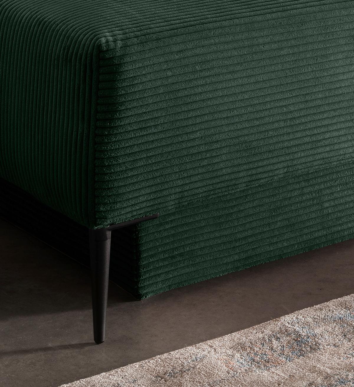 Schlafsofa Petri Dunkelgrün Cord, Rücken Echt B: 198 cm - Dunkelgrün/Schwarz, MODERN, Textil (198/90/100cm) - Livetastic