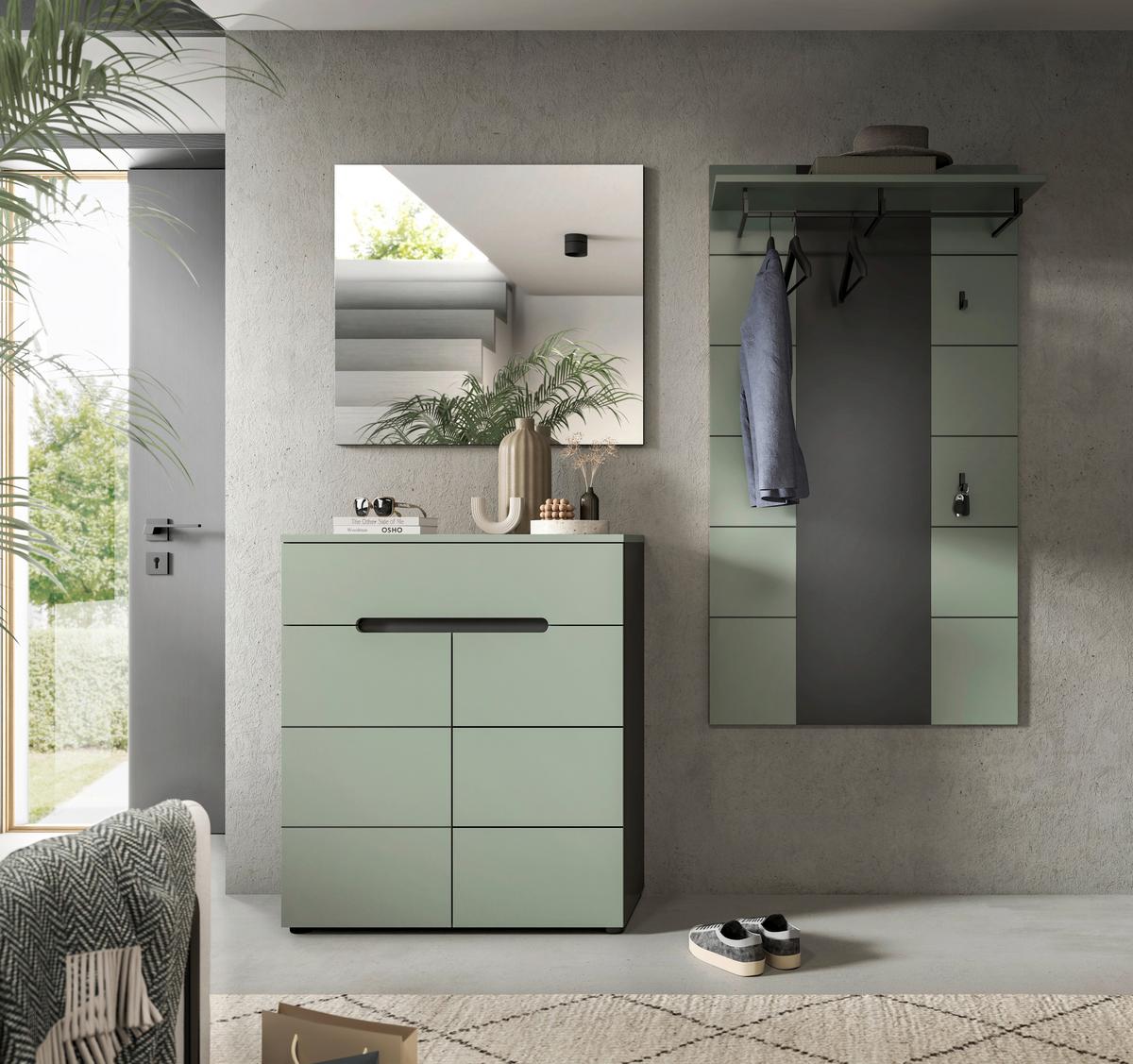 Garderobe Canu 3-teilig Grau/grün B: 175 Cm - Graugrün/Grau, Design, Holzwerkstoff (175/190/37cm) - Livetastic