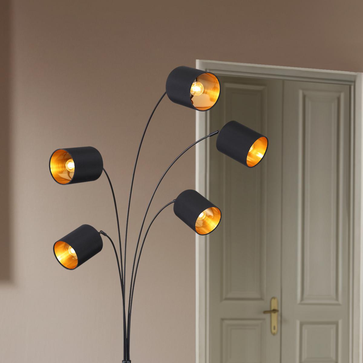 Stehlampe Koralia Schwarz/Goldfarben mit Schalter - Goldfarben/Schwarz, ROMANTIK / LANDHAUS, Kunststoff/Textil (74/70/204cm) - James Wood