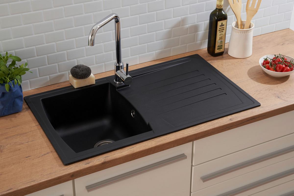 Spüle Respekta Boston Stein Bxt: 86x50 cm - Schwarz, Trend, Glas/Kunststoff (86/20/50cm) - Respekta