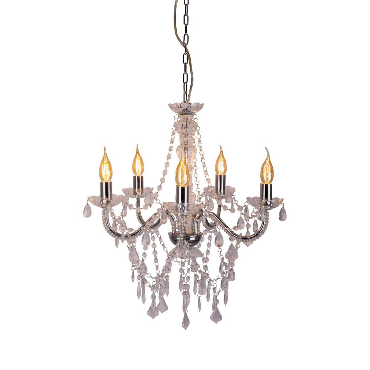 Kronleuchter 8009342 Cecilia 5er - Chromfarben, ROMANTIK / LANDHAUS, Kunststoff/Metall (52/85cm) - Näve