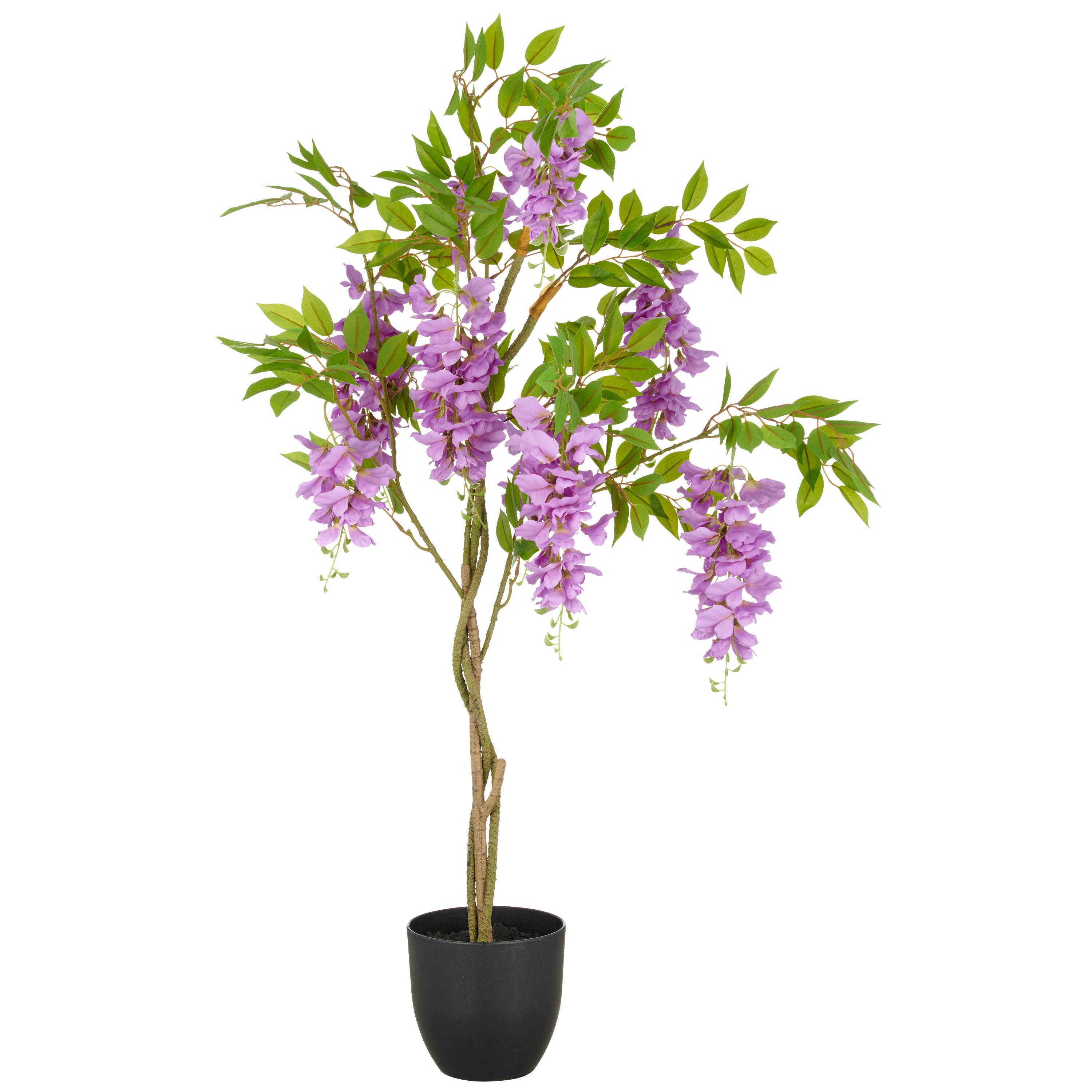 Kunstpflanze Wisteria Kunststoff, Lila, H: 100 cm - Lila/Schwarz, Basics, Kunststoff (100cm) - P & B