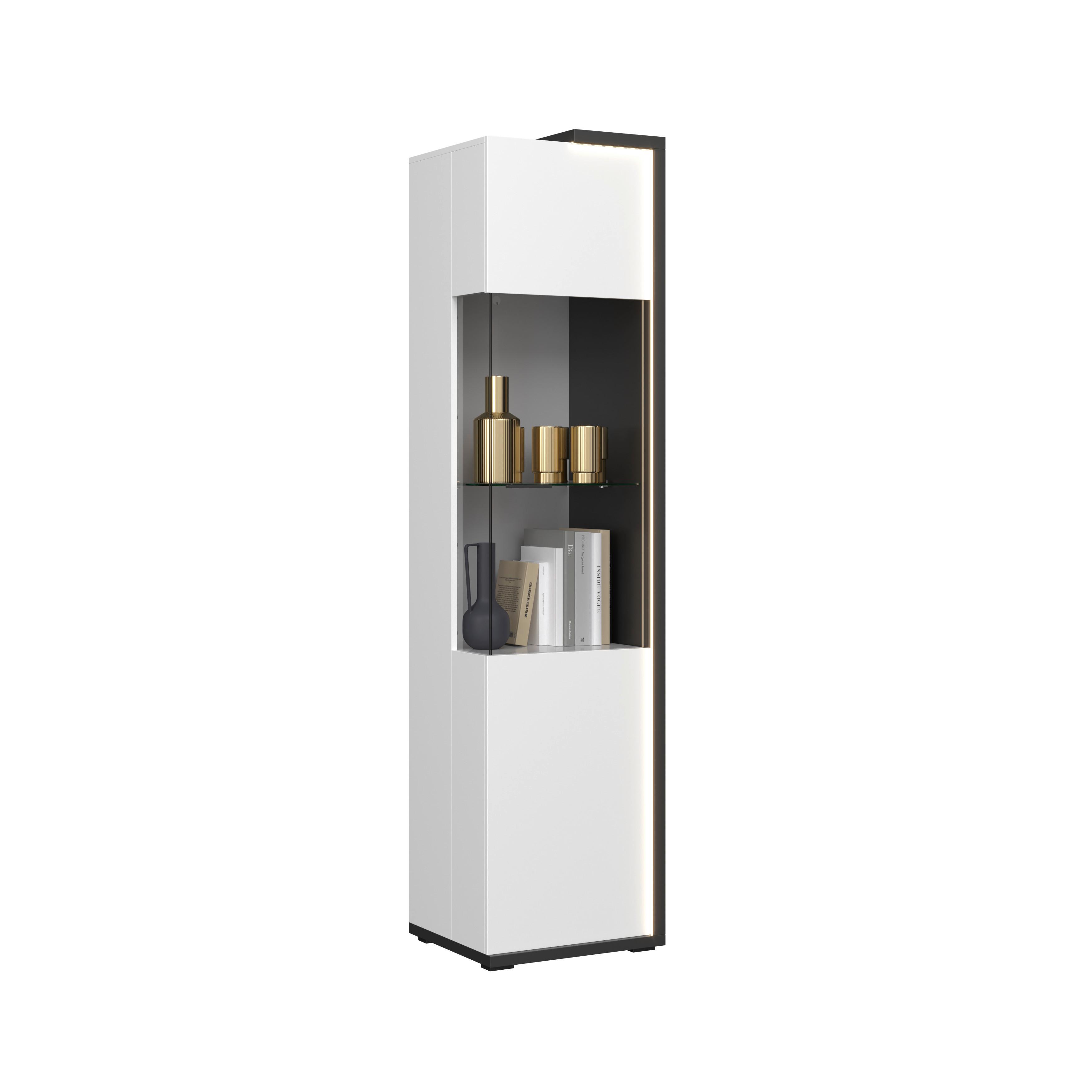 Vitrine Ambiente B: 48,5 cm mit LED Alpinweiss/Anthrazit - Weiß Hochglanz/Anthrazit, MODERN, Glas/Holzwerkstoff (48,5/199,1/43,6cm)