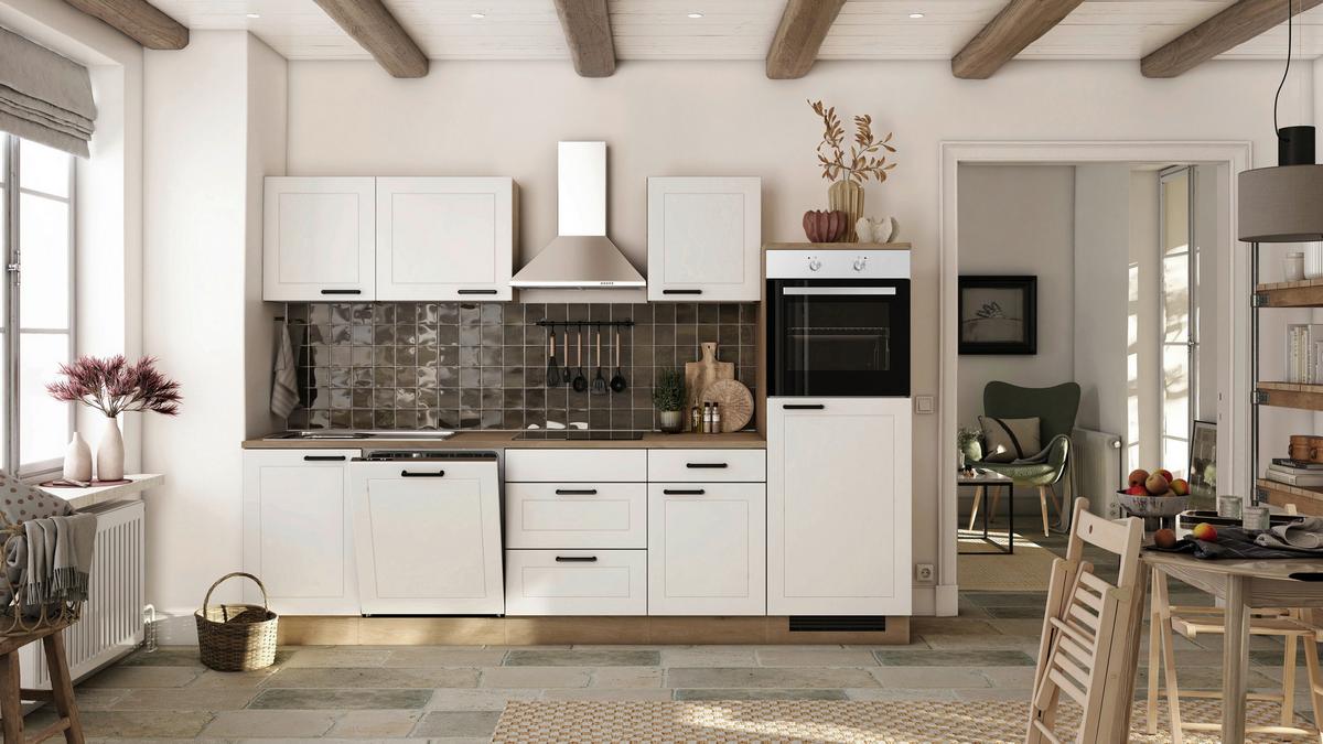 Küchenblock Julia Eiche Dekor/weiß B: 280 Cm - Eichefarben/Weiß, Basics, Holzwerkstoff (280cm) - FlexWell