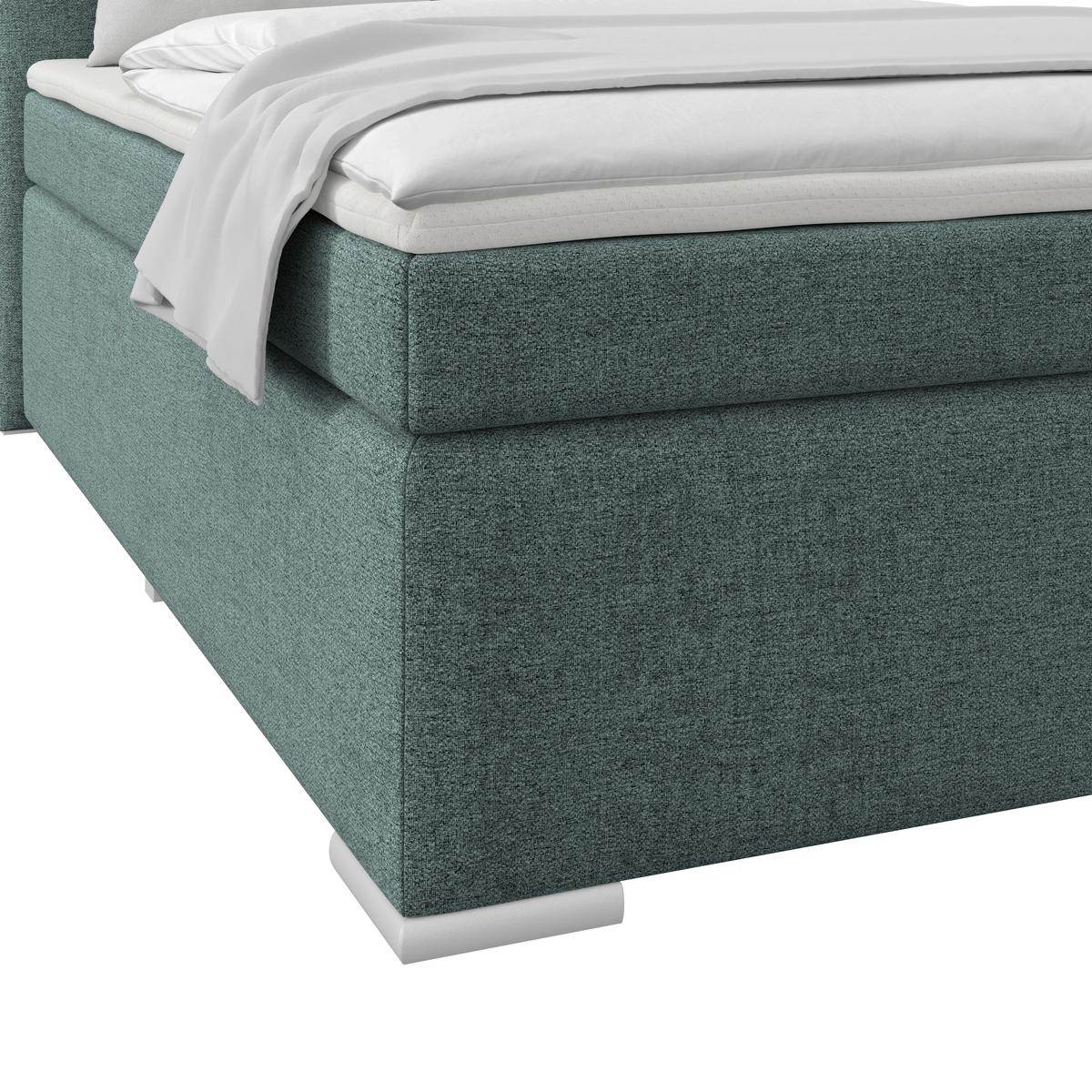 Boxpringbett Mira I Nordic, Lf: 140x200 Cm - Blau/Alufarben, Basics, Textil (140/200cm)