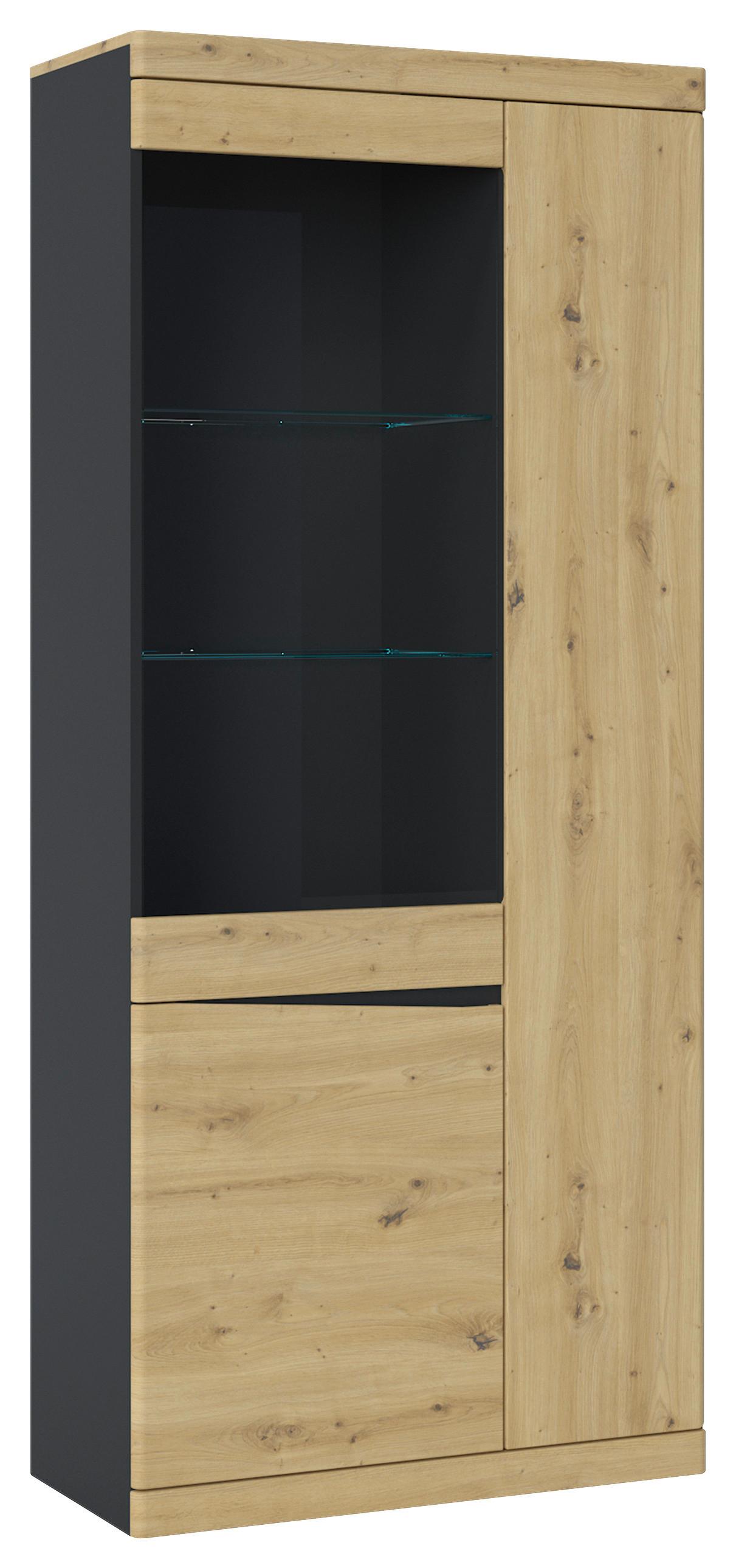 Vitrine Turino Eiche Artisan Anthrazit B: 86 cm - Eichefarben/Anthrazit, Trend, Glas/Holzwerkstoff (86/196,5/39,9cm)