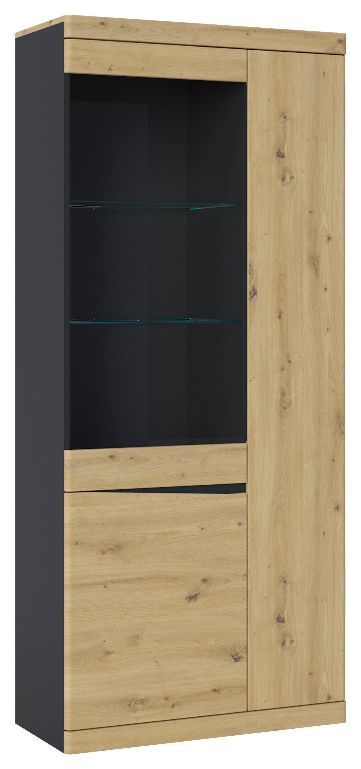 Vitrine Turino Eiche Artisan Anthrazit B: 86 cm - Eichefarben/Anthrazit, Trend, Glas/Holzwerkstoff (86/196,5/39,9cm)