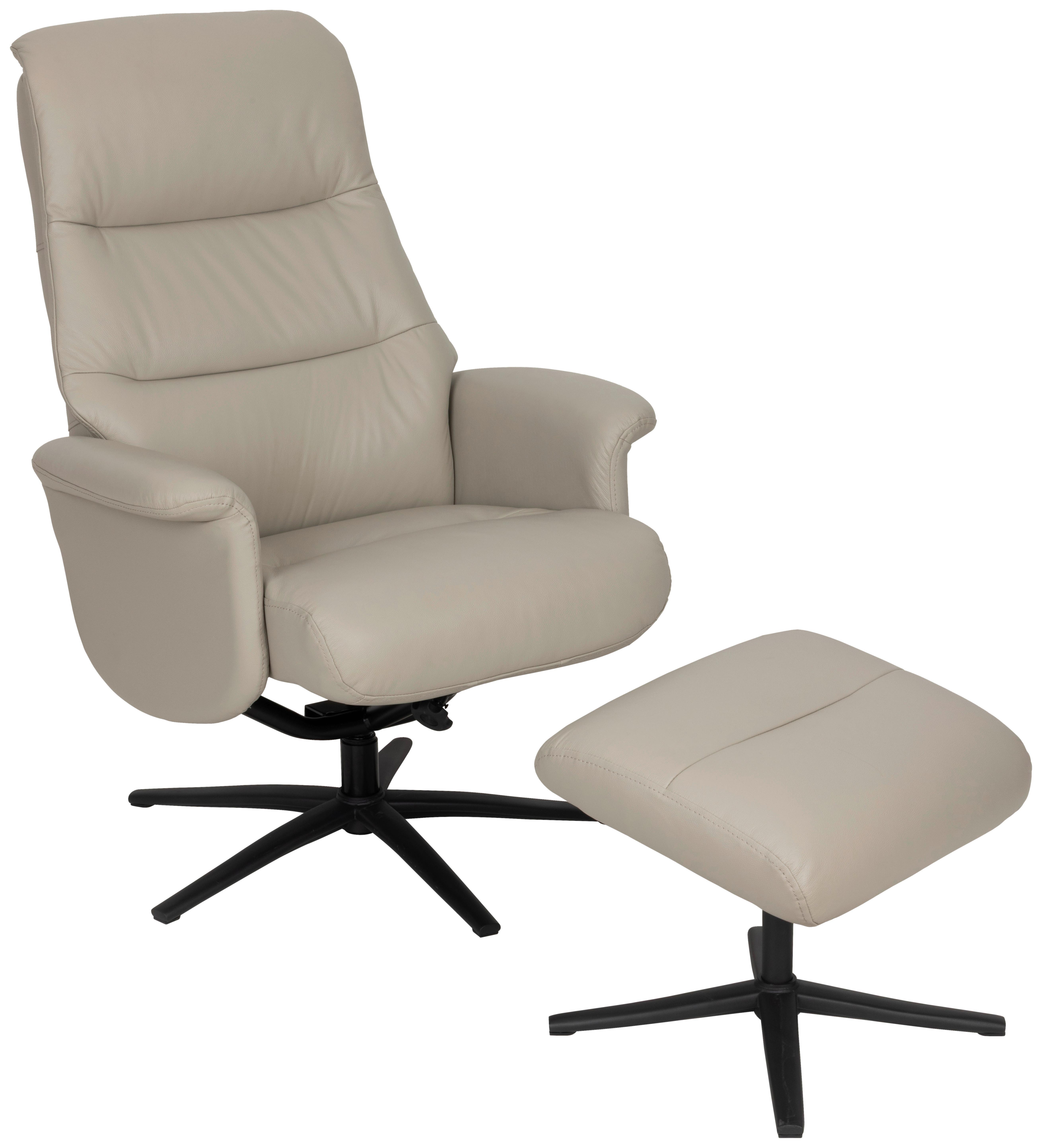 Relaxsesselset Repose Hellgrau B: 76 cm - Hellgrau/Schwarz, Design, Leder/Textil (76/107/79cm) - Livetastic