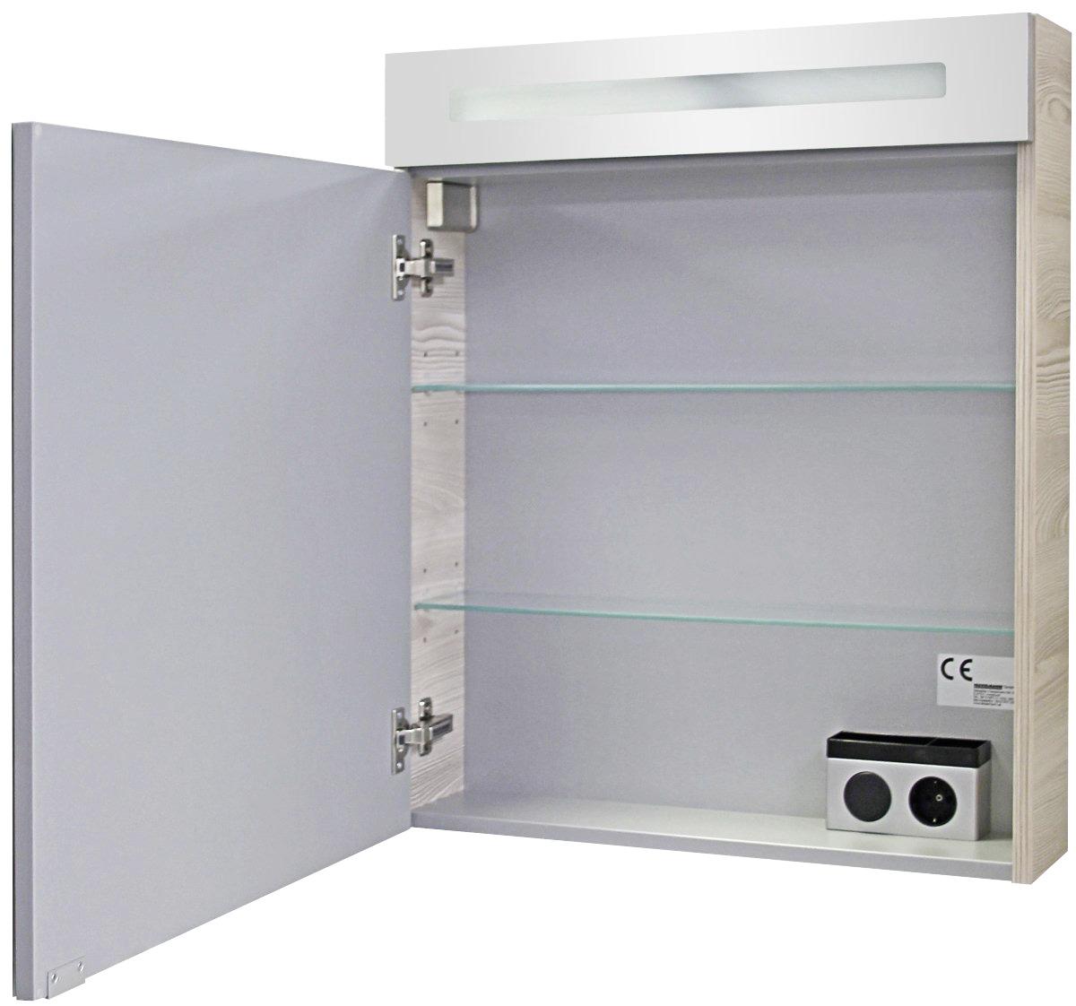 Spiegelschrank B.clever Mit Led 1-Türig Bxhxt: 60x71x16 Cm - Eschefarben, MODERN, Glas/Holzwerkstoff (60/71/16cm) - MID.YOU