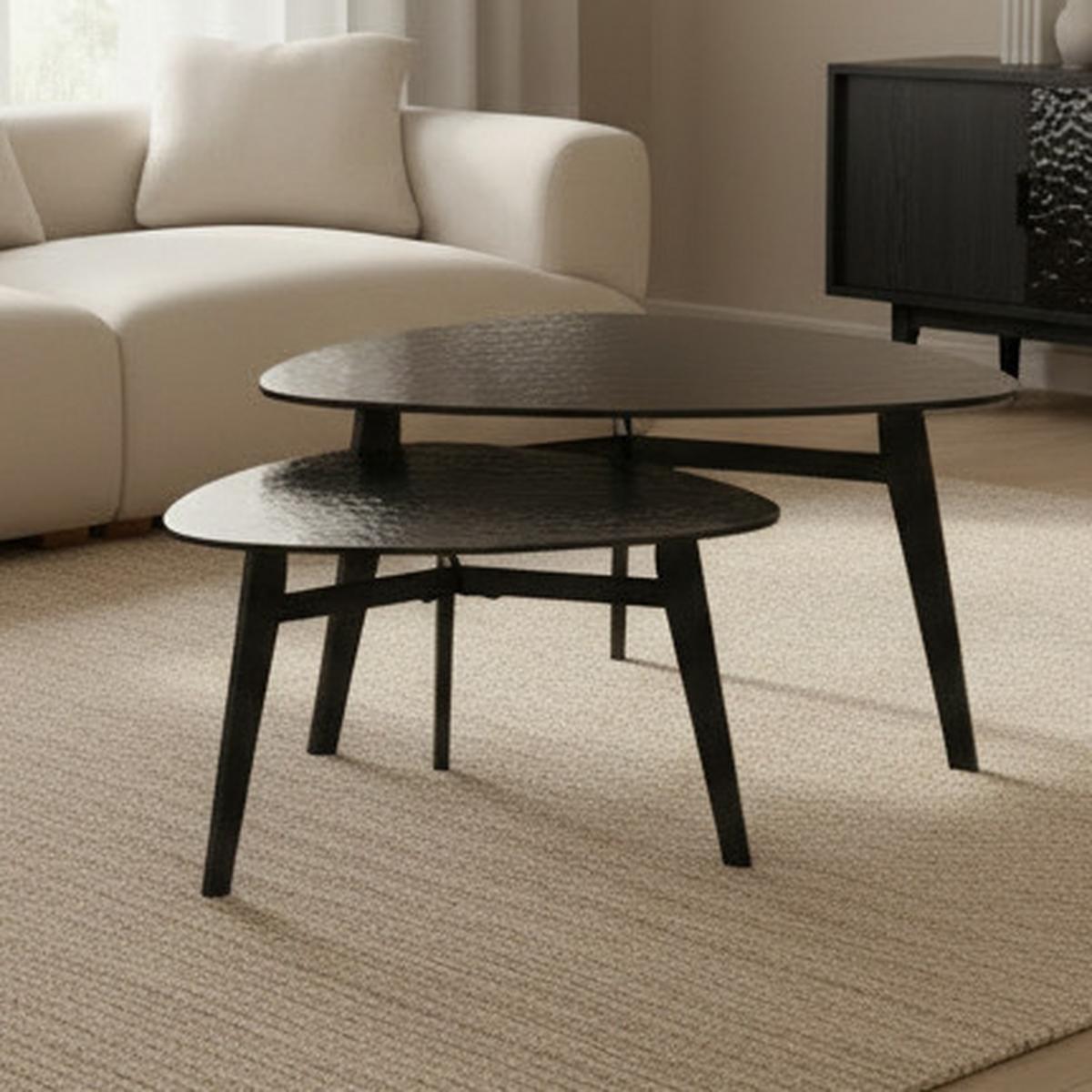 KONFERENČNÍ STOLEK KELAYA - černá, Moderní, kov/sklo (80/60/42/36/80/60cm) - Bessagi Home