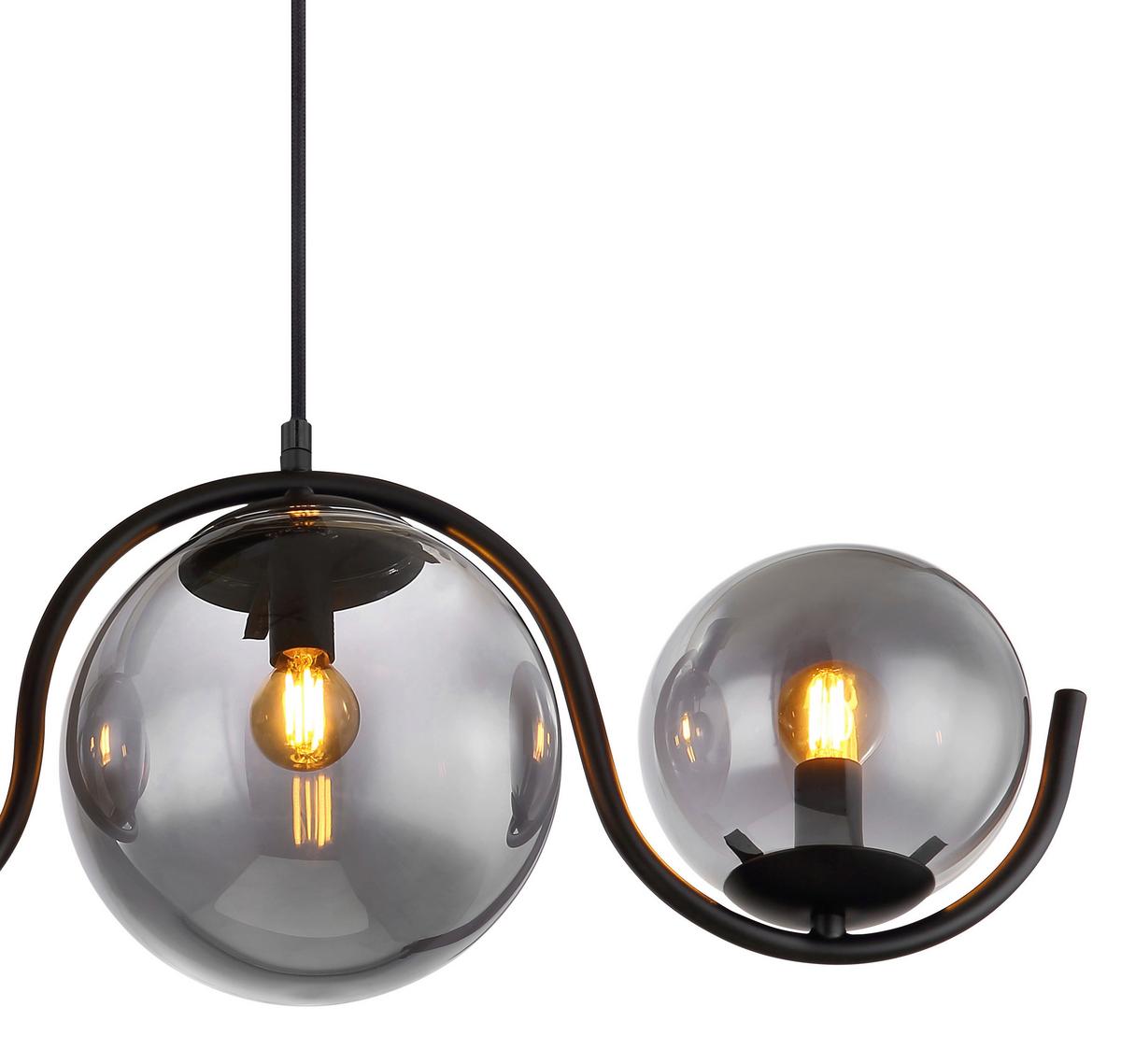 Hängeleuchte Porry H: 120 Cm 5-Flammig Kugeln Aus Rauchglas - Schwarz, Basics, Glas/Metall (100/20/120cm) - Globo