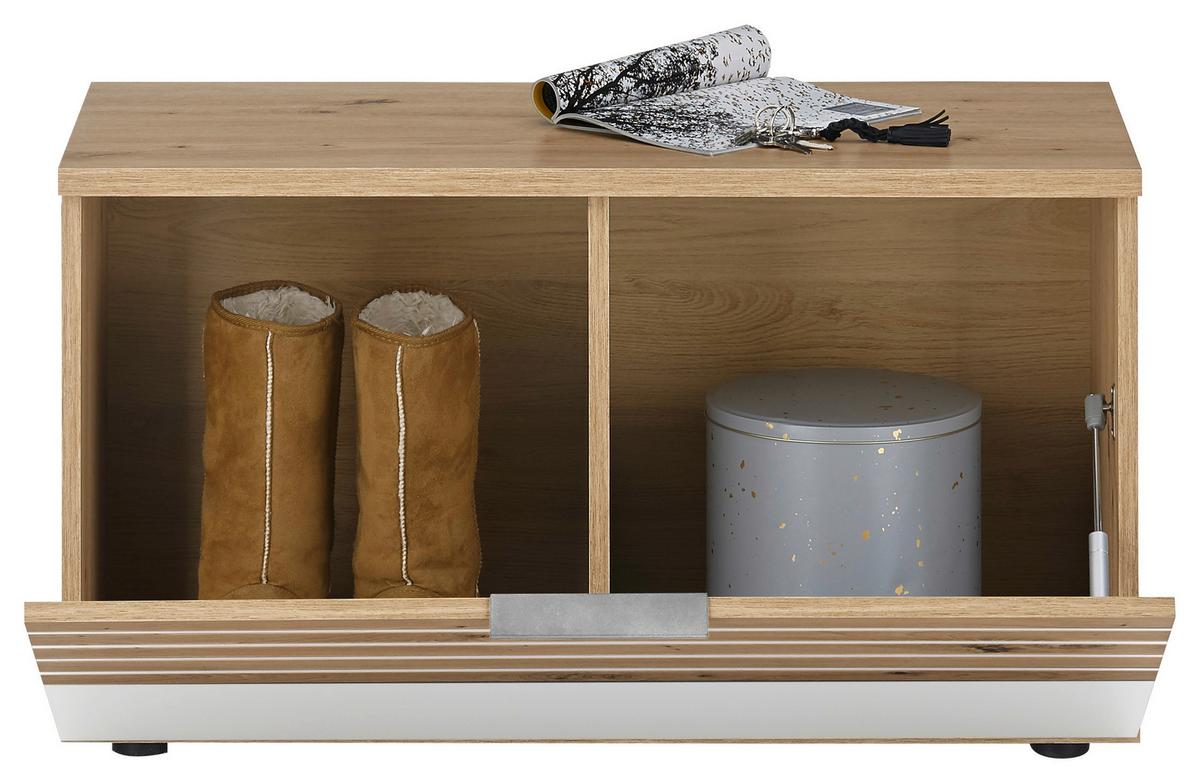 Garderobenbank Milan BxHxT: 85x48x38 cm Eiche Dekor - Dunkelgrau/Silberfarben, Design, Holzwerkstoff (85/48/38cm) - MID.YOU