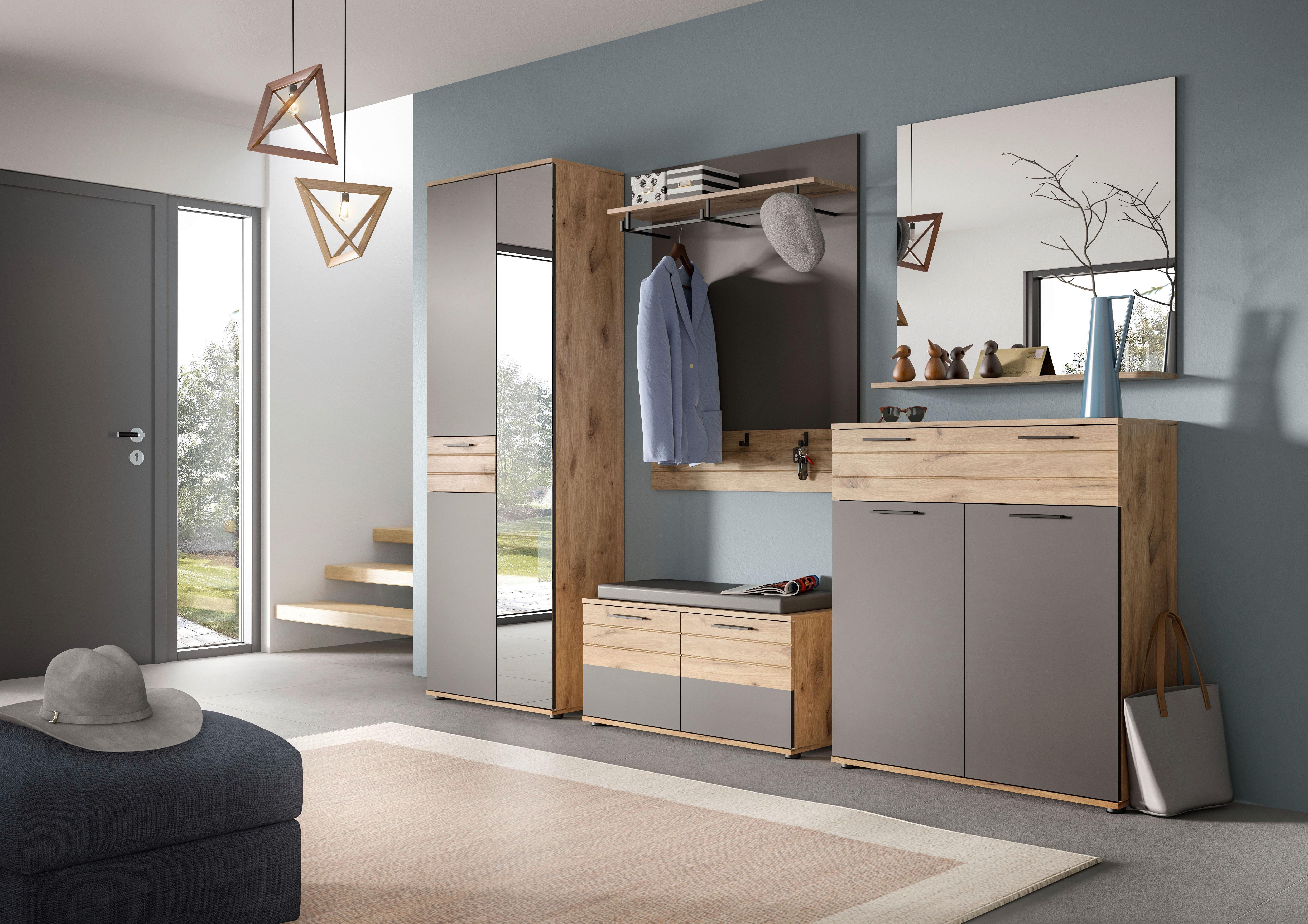 Garderobenbank Mason B: 90 cm 2 Türen Eichefarben/Grau - Eichefarben/Schwarz, MODERN, Holzwerkstoff (90/45/37cm) - MID.YOU