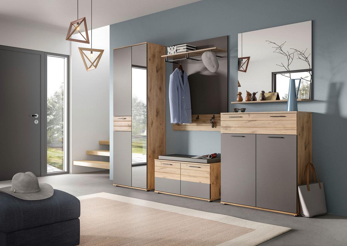 Garderobenschrank Mason Eiche/ Grau Mit Spiegel B: 70 cm - Eichefarben/Grau, MODERN, Holzwerkstoff (70/200/37cm) - MID.YOU