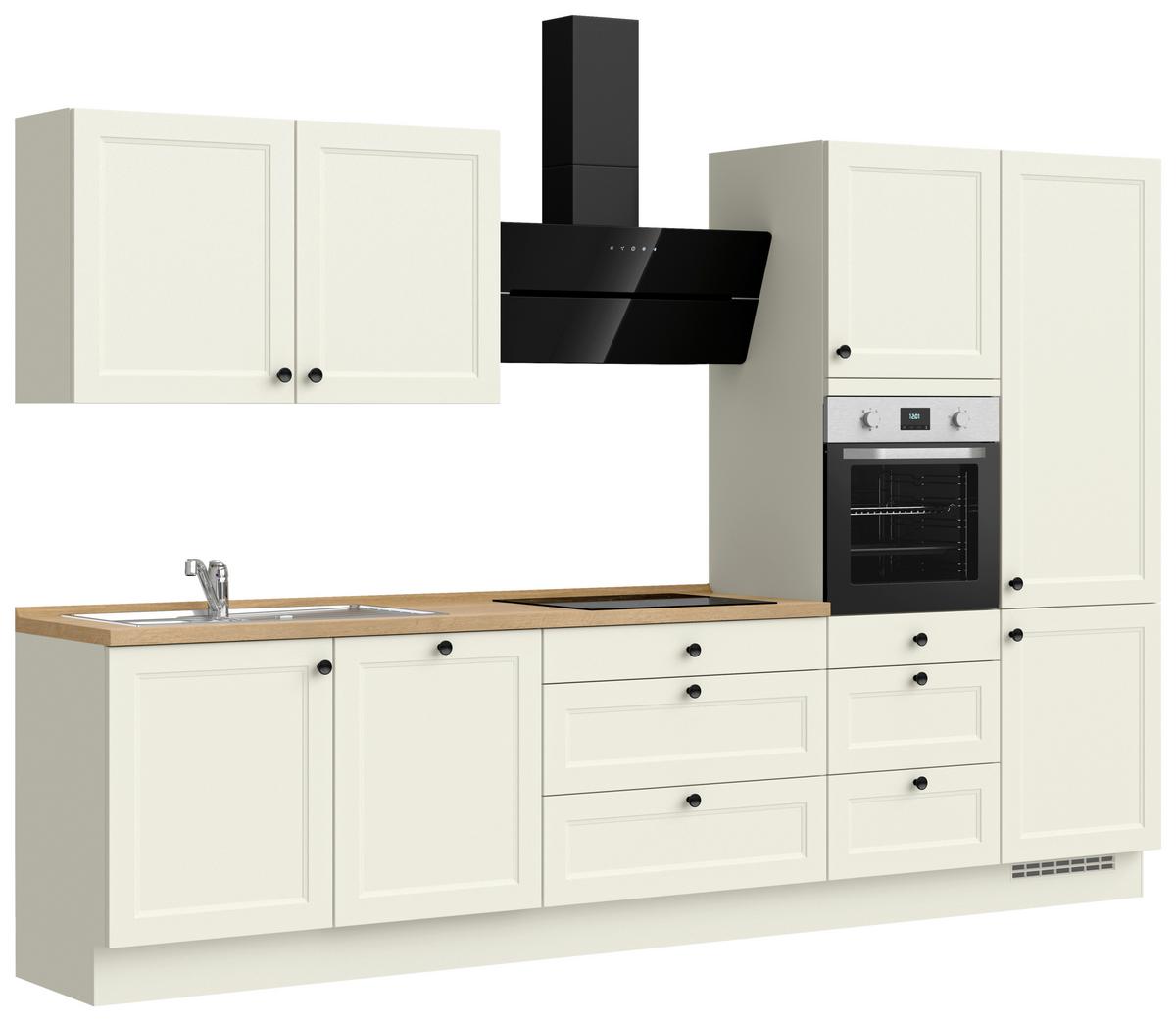 Kuchynská linka 330 cm, biela/dekor dub Sierra - čierna/biela, Modern, kov/kompozitné drevo (330cm) - Nobilia