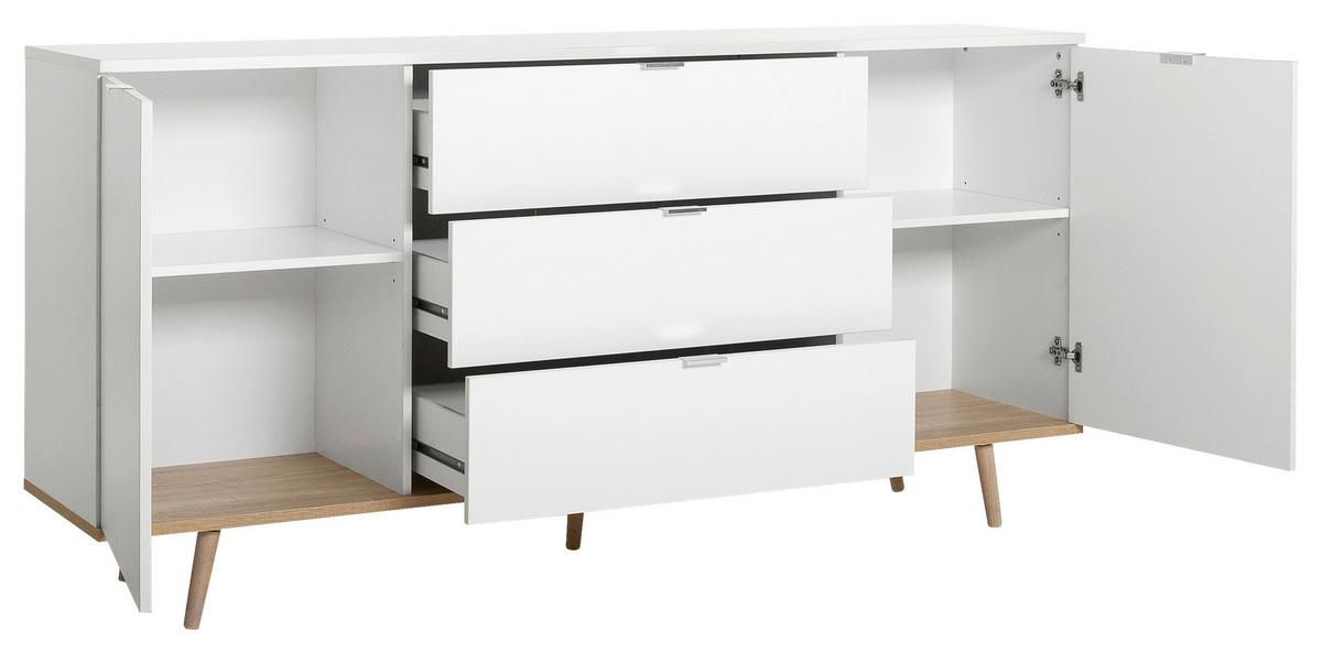 Sideboard Teilmassiv, 3 Laden 180cm Göteborg 51 Sonoma Eiche - Weiß/Sonoma Eiche, KONVENTIONELL, Holzwerkstoff (180/87/40cm) - MID.YOU