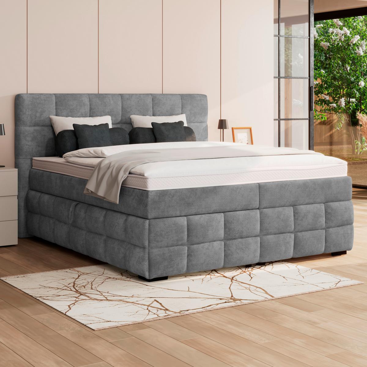 Čalouněná postel VEGA 180x200 cm, šedá - šedá/černá, Trend, dřevo/textil (180/200cm)