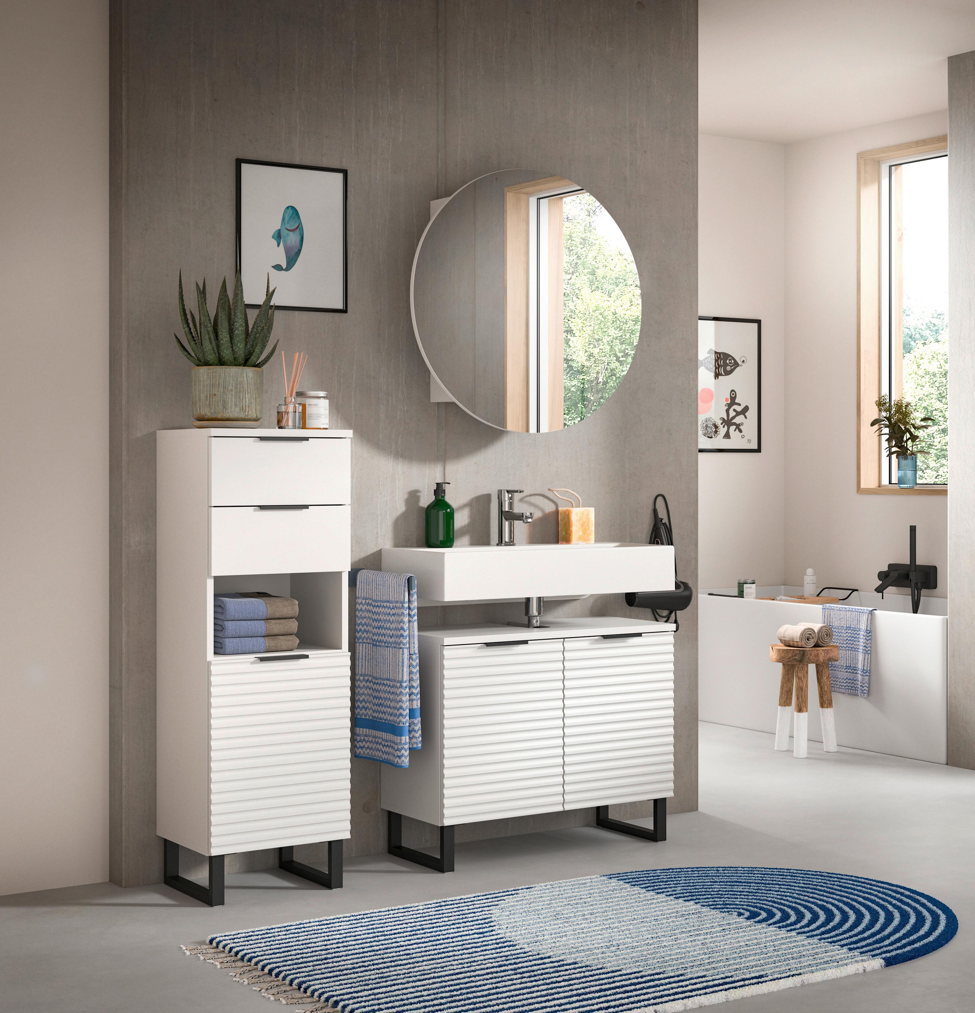 Badezimmer Riff Weiß B: 105 cm - Schwarz/Weiß, MODERN, Holzwerkstoff (105cm) - MID.YOU