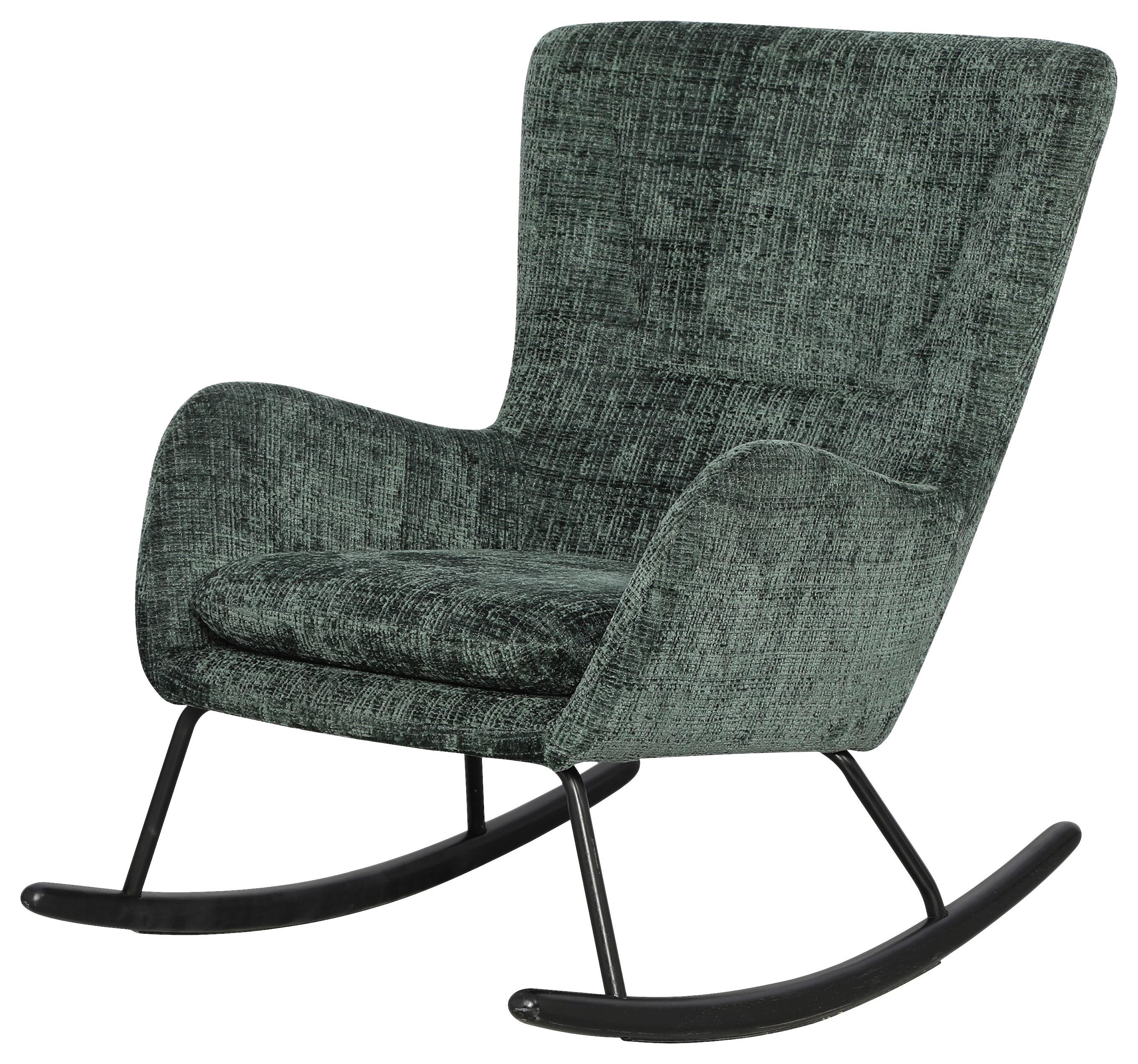 Schaukelstuhl m. Echtholzkufen Cremona Chenillebezug Grün - Schwarz/Grün, MODERN, Holz/Textil (71/93/91cm) - Livetastic