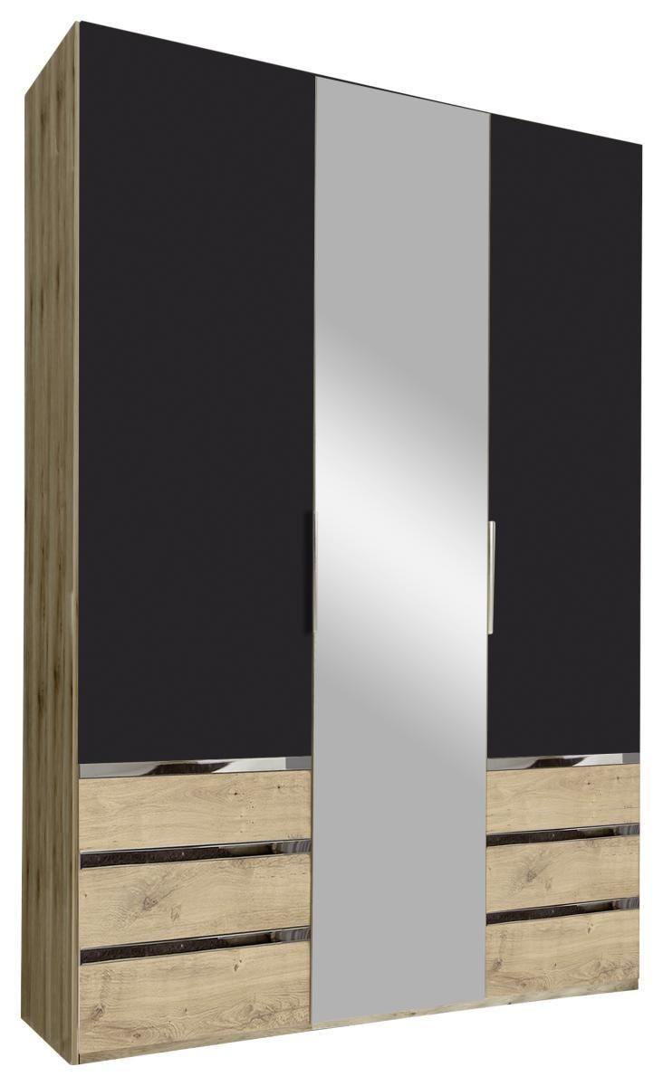 Drehtürenschrank Mit Spiegel + Laden 150cm Level 36a, Graphit - Eichefarben/Graphitfarben, MODERN, Glas/Holzwerkstoff (150/216/58cm) - MID.YOU