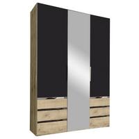 Drehtürenschrank Mit Spiegel + Laden 150cm Level 36a, Graphit - Eichefarben/Silberfarben, MODERN, Glas/Holzwerkstoff (150/216/58cm) - MID.YOU