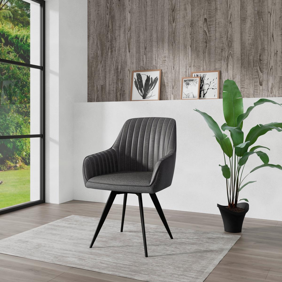 Stuhl Bella Webstoff Grau, 360° drehbar - Schwarz/Grau, KONVENTIONELL, Textil/Metall (63/90/61cm)