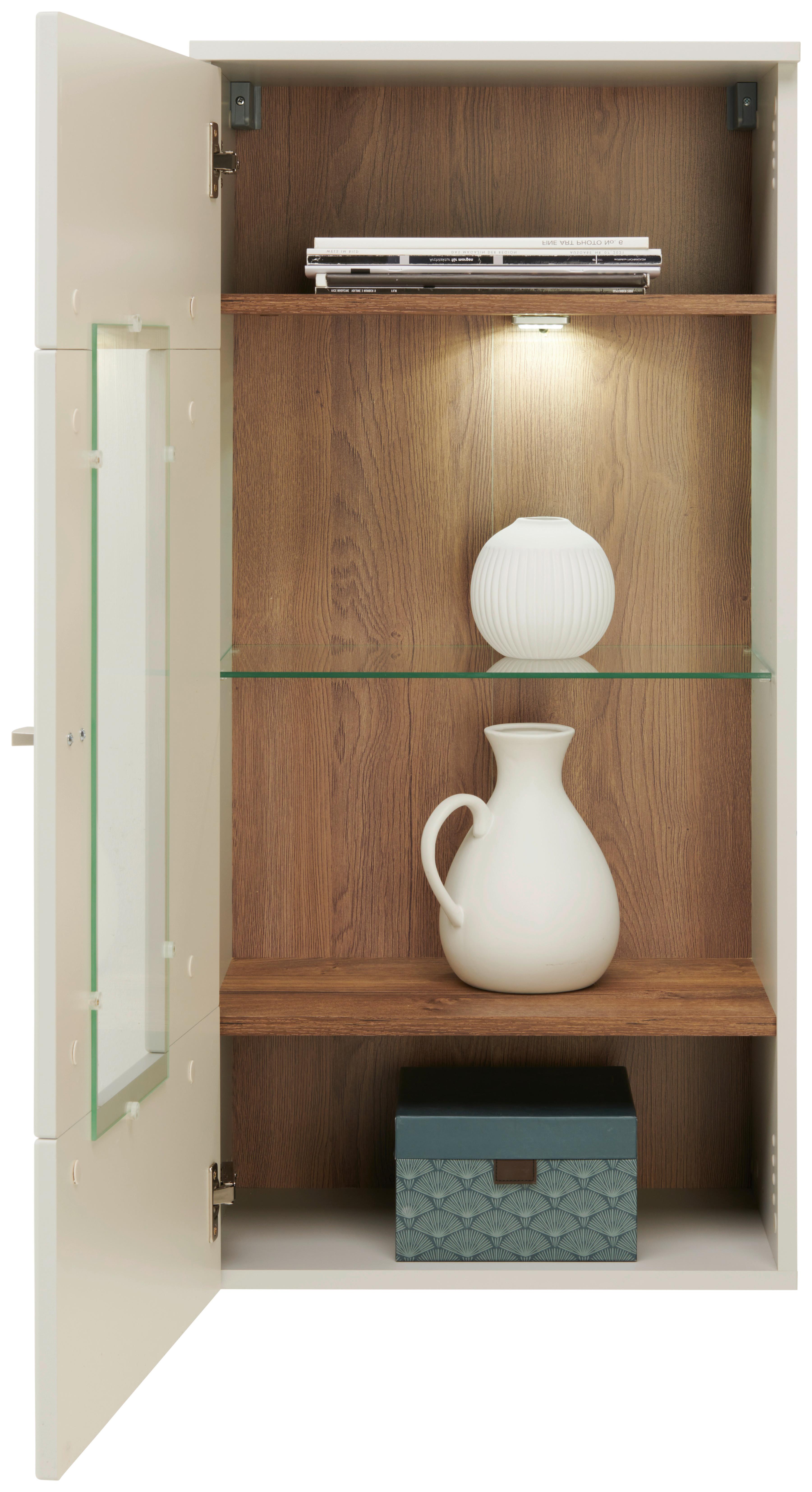 Hängevitrine Arian B: 50,1 cm Eiche Dekor/Hellgrau - Eichefarben/Hellgrau, MODERN, Glas/Holzwerkstoff (50,1/103,2/32,2cm)