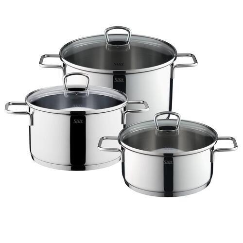 Kochtopfset Alicante 6--Teilig. Aus Edelstahl - Edelstahlfarben, KONVENTIONELL, Glas/Metall - Silit