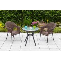 Gartentischgruppe Ravenna 3-tlg., Kunststoff+Sitzkissen - Dunkelbraun/Graphitfarben, KONVENTIONELL, Glas/Kunststoff - Gardenson