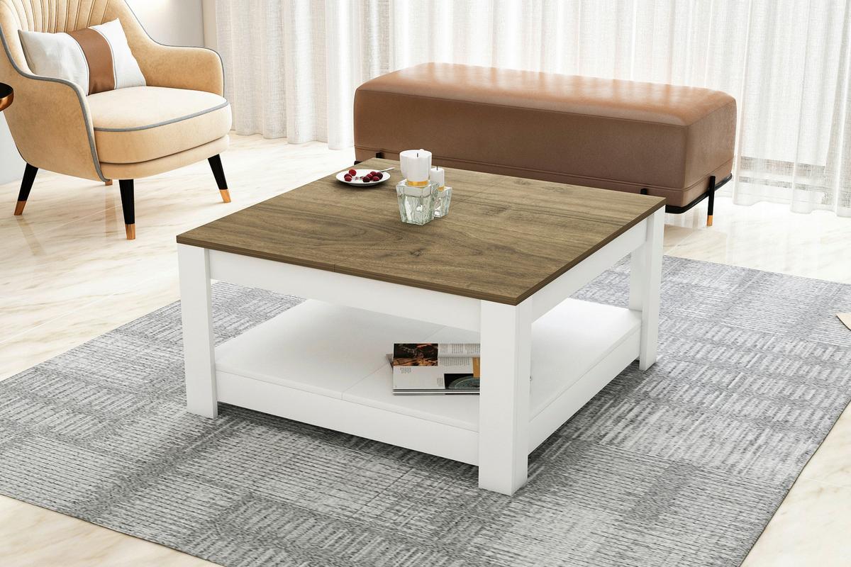 KONFERENČNÝ STOLÍK ATHENA - biela/farba vlašského orecha, Design, kompozitné drevo (89/89/45cm) - Livetastic