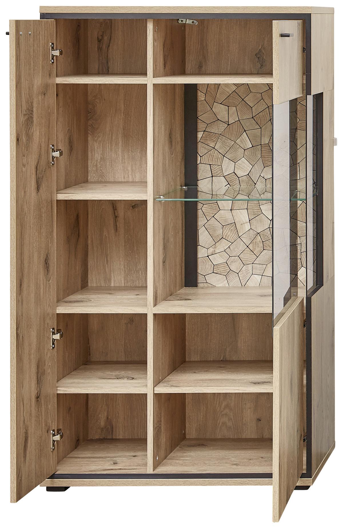 Vitrine Ruben - Eichefarben/Schwarz, KONVENTIONELL, Glas/Holzwerkstoff (80/144/40cm) - Livetastic
