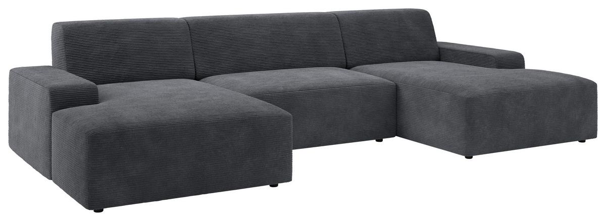 Wohnlandschaft Wien D. Grau U: 162x329x162 cm - Dunkelgrau/Schwarz, MODERN, Textil (162/329/162cm) - Trendmanufaktur