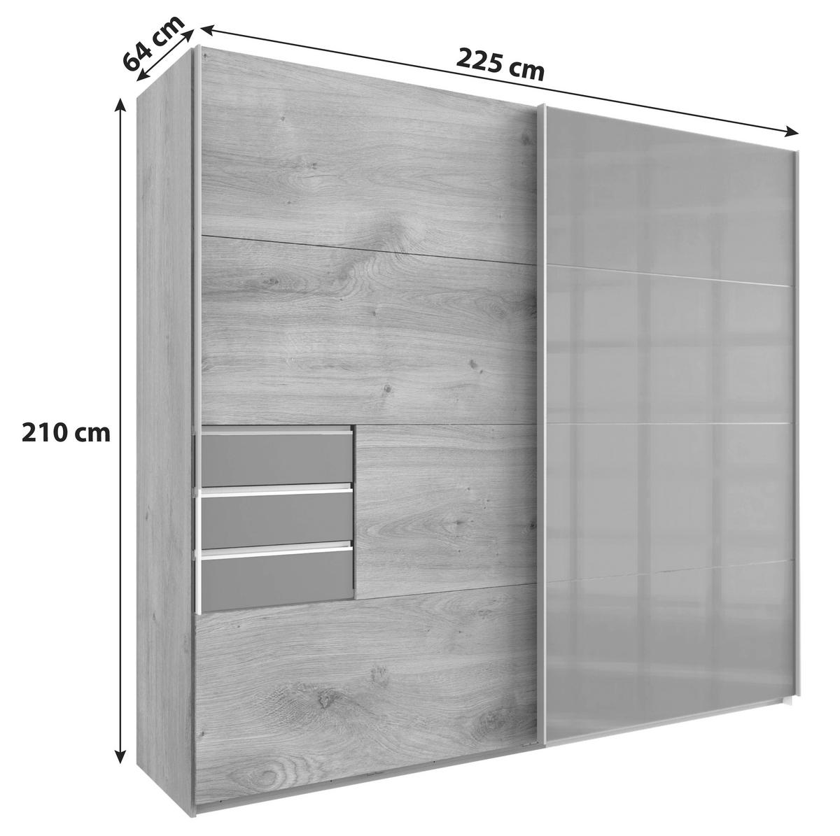 Schwebetürenschrank B: 225 Cm Saigon Anthrazit - Klar/Anthrazit, KONVENTIONELL, Glas/Holzwerkstoff (225/210/64cm) - MID.YOU