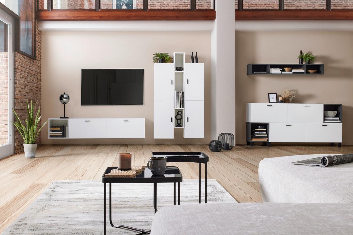 KOMODA POD TELEVIZI LUGO - černá, Moderní, kompozitní dřevo/plast (135/43,2/36cm) - Mömax