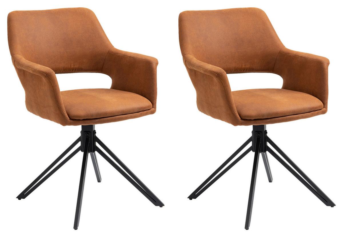 Armlehnstuhl Estelle Braun/ Schwarz Gepolstert 2-er Set - Schwarz/Braun, KONVENTIONELL, Textil/Metall (57/84/61cm) - MID.YOU