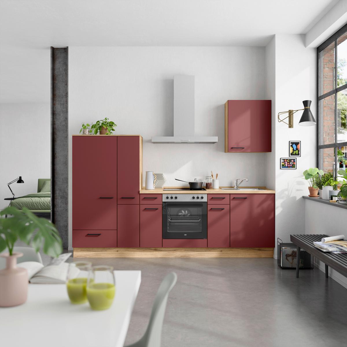 Küchenleerblock Easytouch Low-Line, L3 Links - Eichefarben/Rot, MODERN, Holzwerkstoff (270cm) - Nobilia